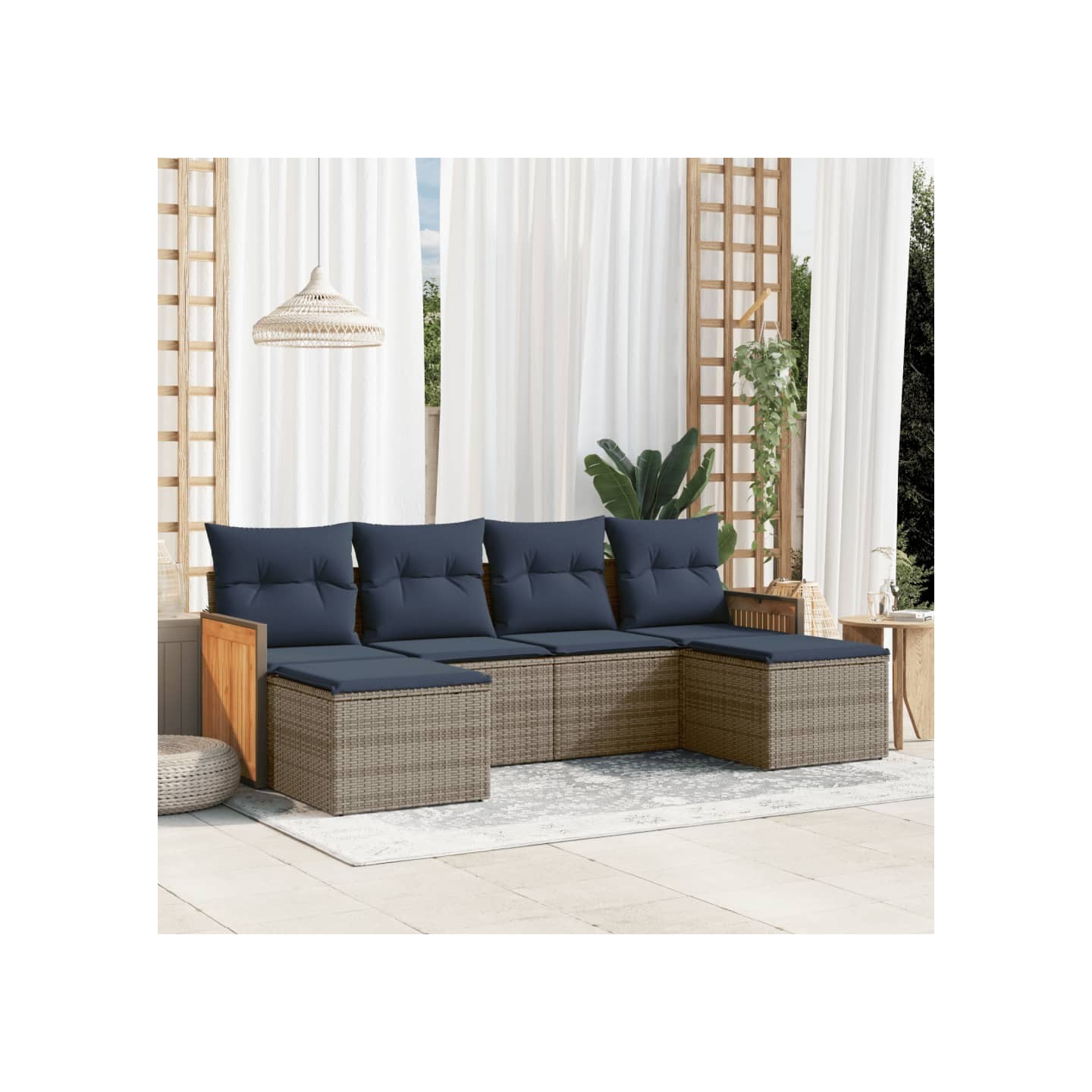 Ensemble de canapé de jardin 6 pcs avec coussins gris résine tressée