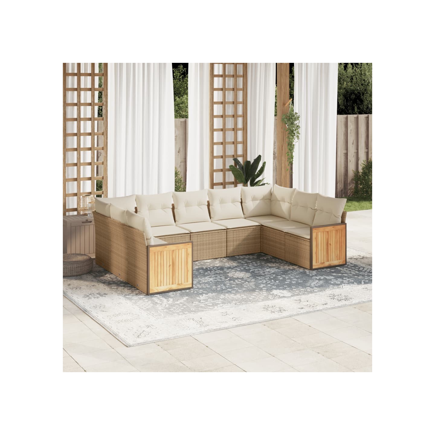 Salon de jardin avec coussins 8 pcs beige résine tressée