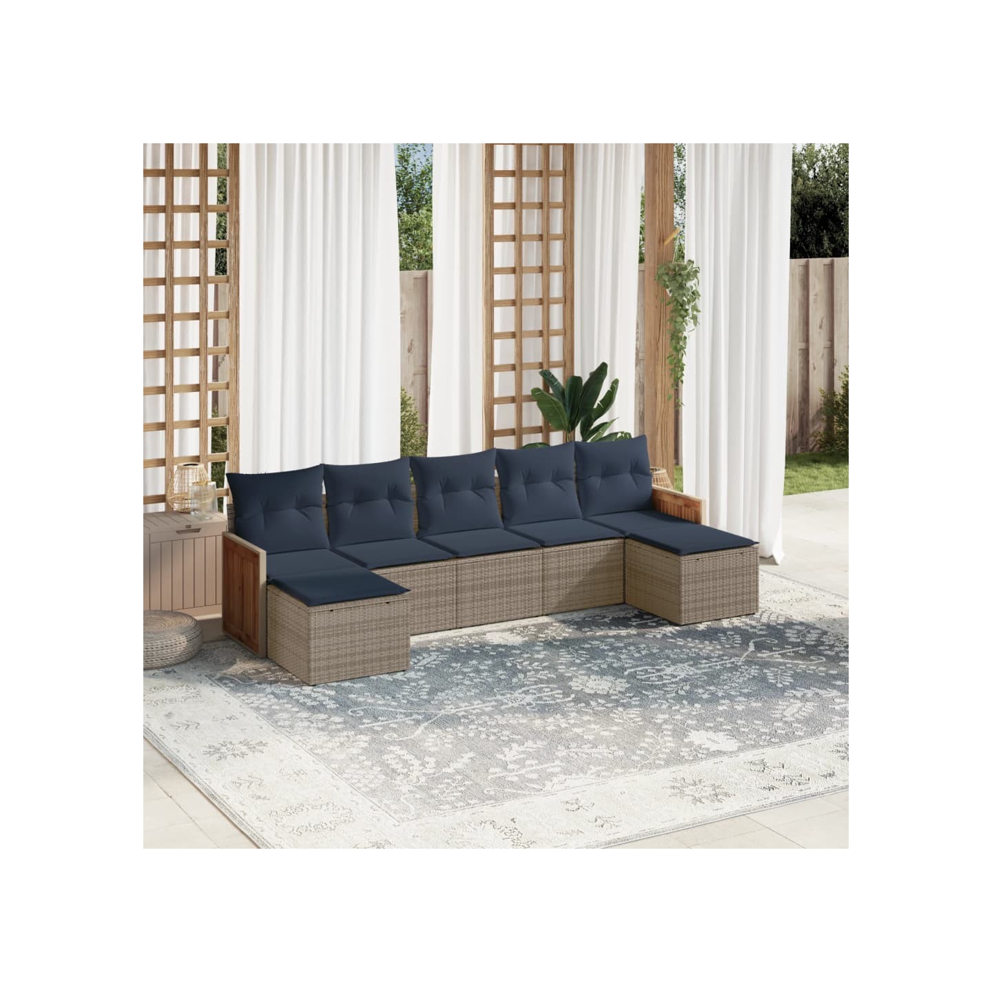 Ensemble de canapé de jardin 7 pcs avec coussins gris résine tressée