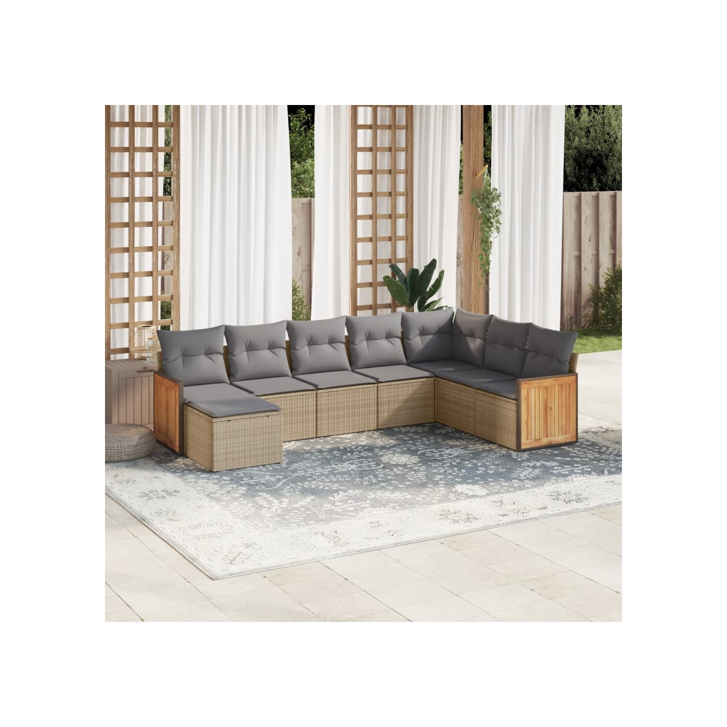 Salon de jardin avec coussins 8 pcs beige résine tressée