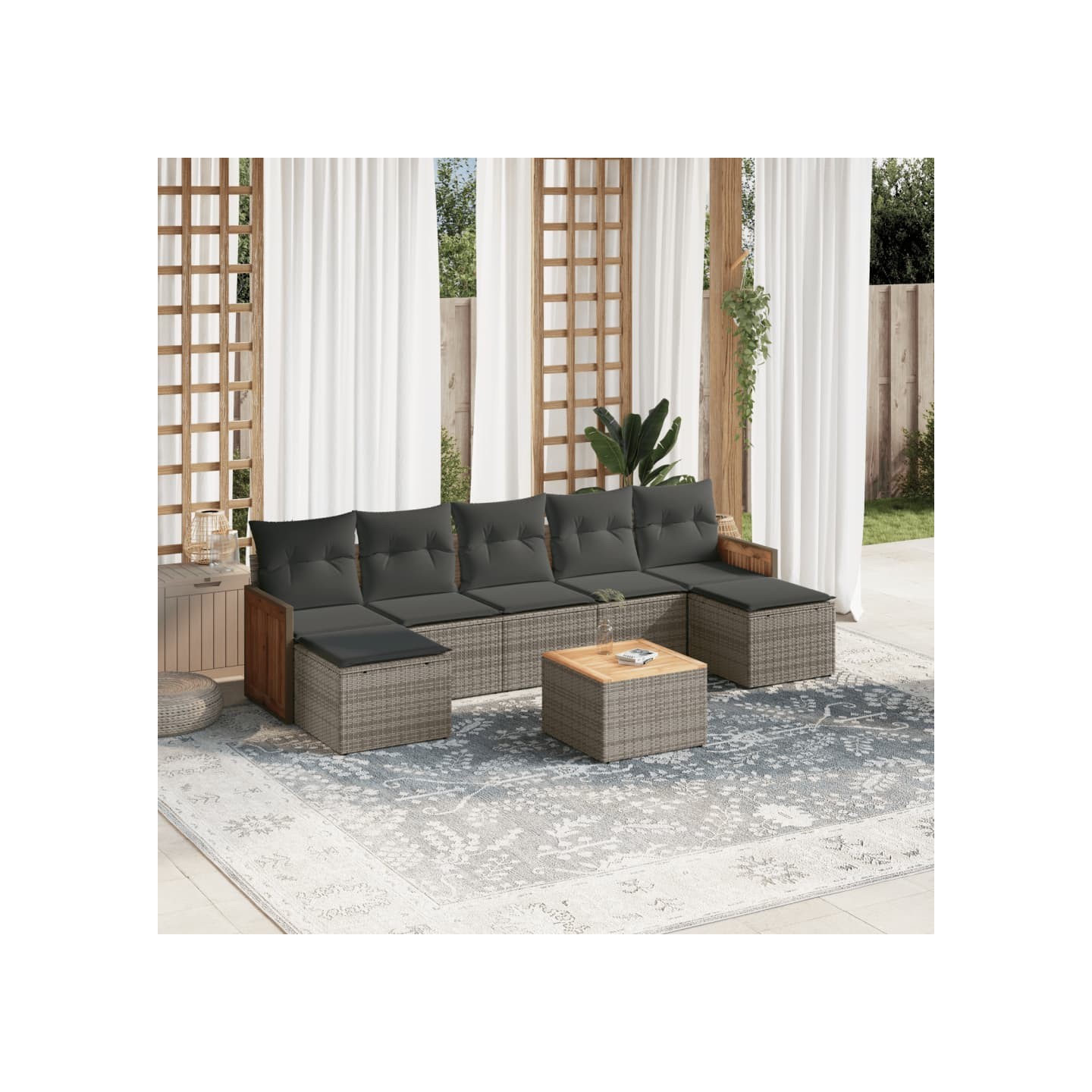 Salon de jardin 8 pcs avec coussins gris résine tressée