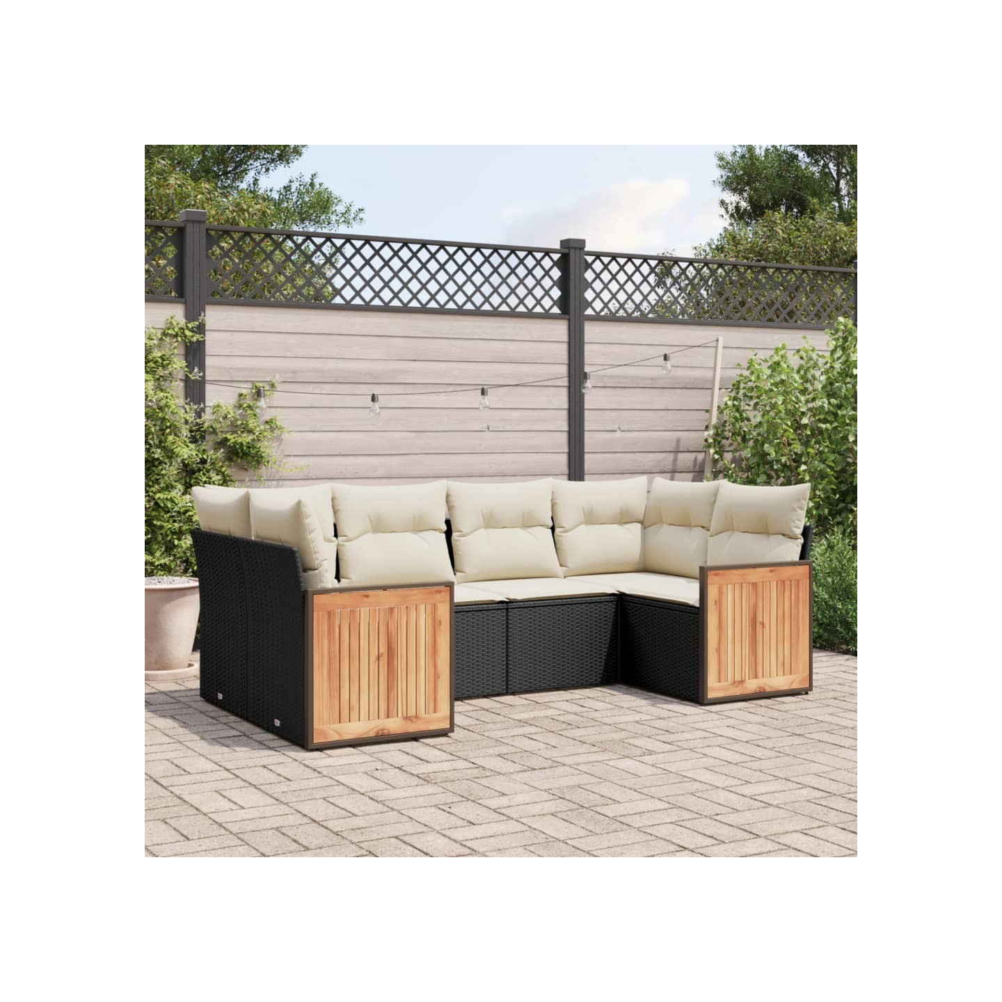 Salon de jardin 6 pcs avec coussins noir résine tressée