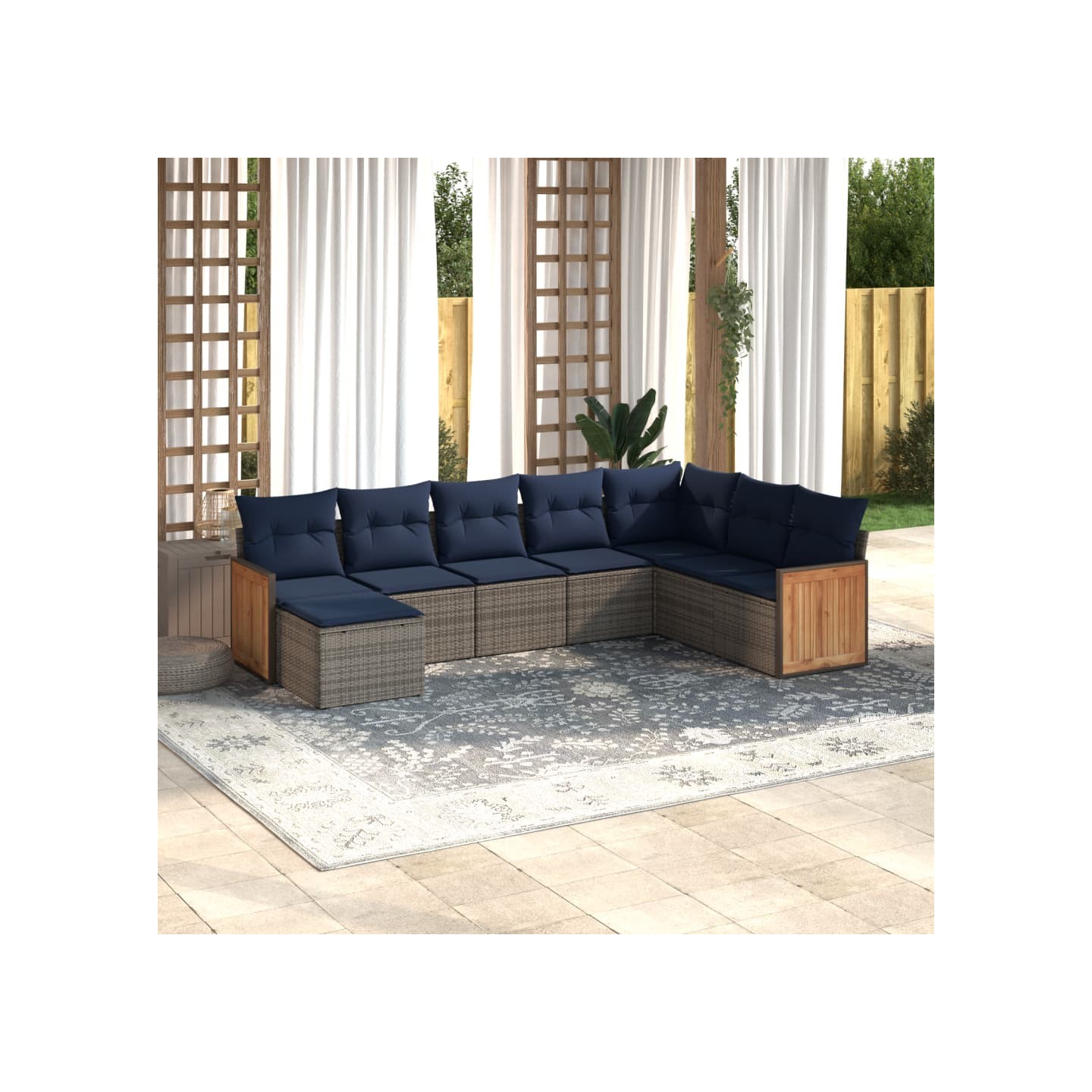 Ensemble de canapé de jardin 8 pcs avec coussins gris résine tressée