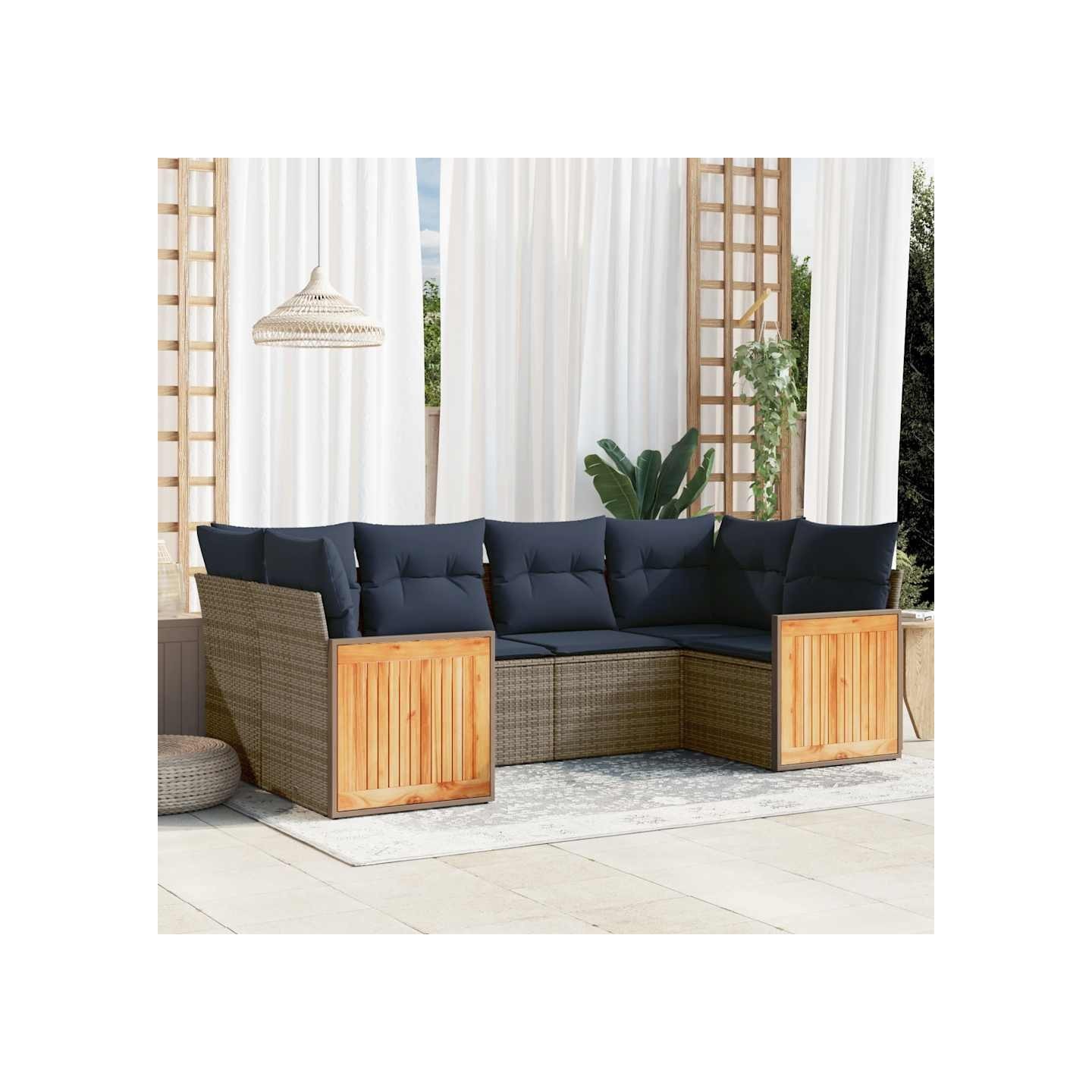 Ensemble de canapé de jardin 6 pcs avec coussins gris résine tressée
