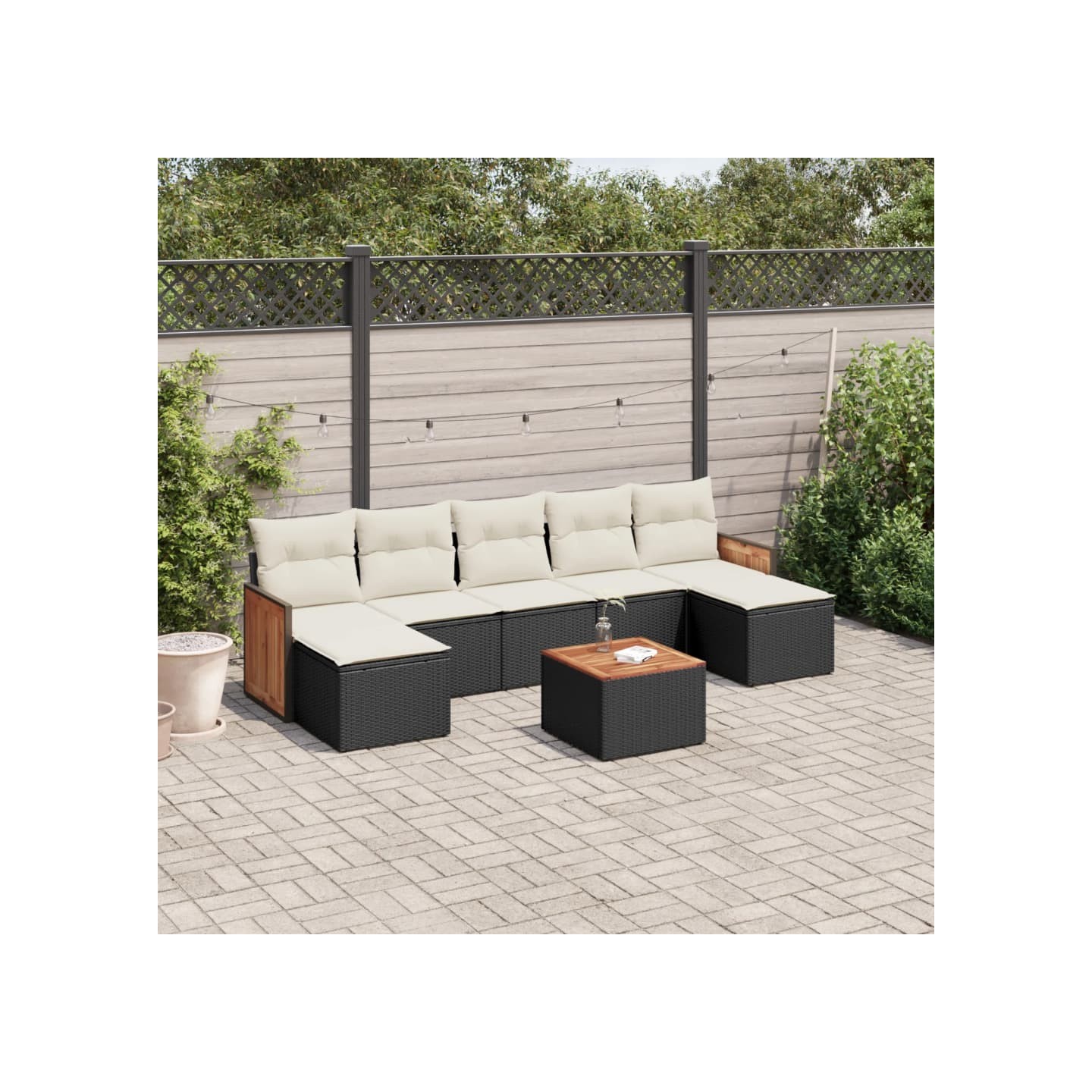 Salon de jardin 8 pcs avec coussins noir résine tressée