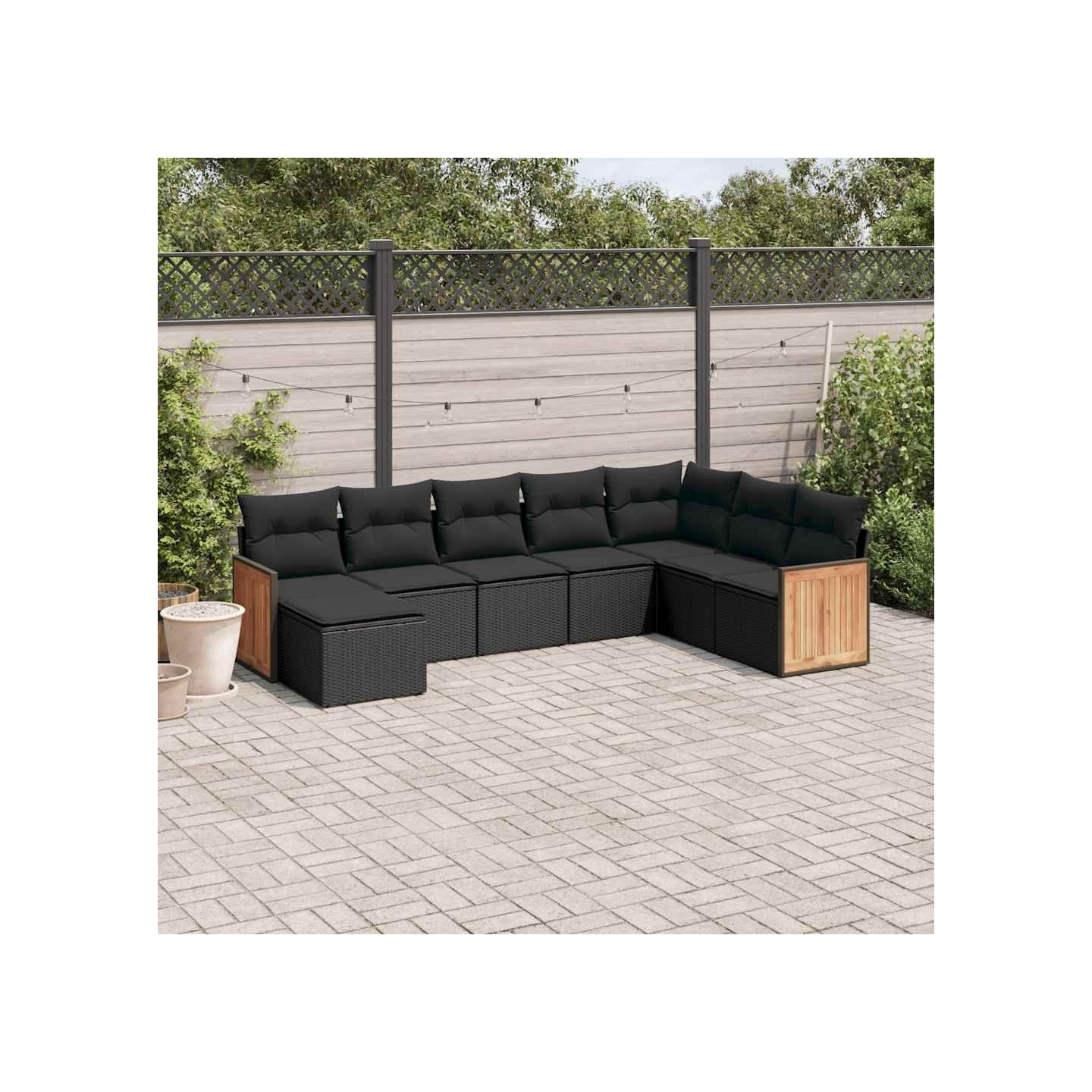 Salon de jardin 8 pcs avec coussins noir résine tressée