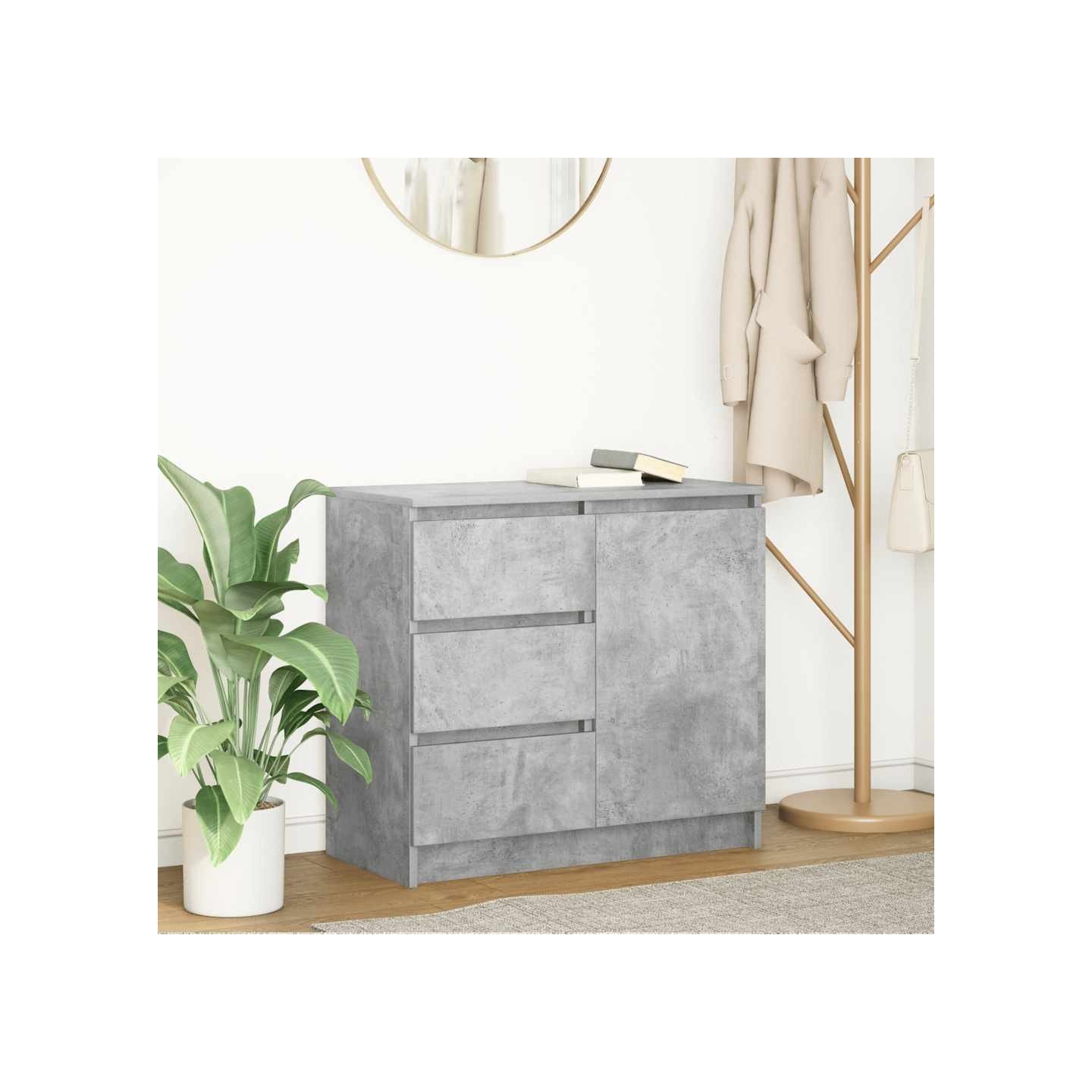 Buffet avec tiroir gris béton 71x35x65 cm bois d'ingénierie