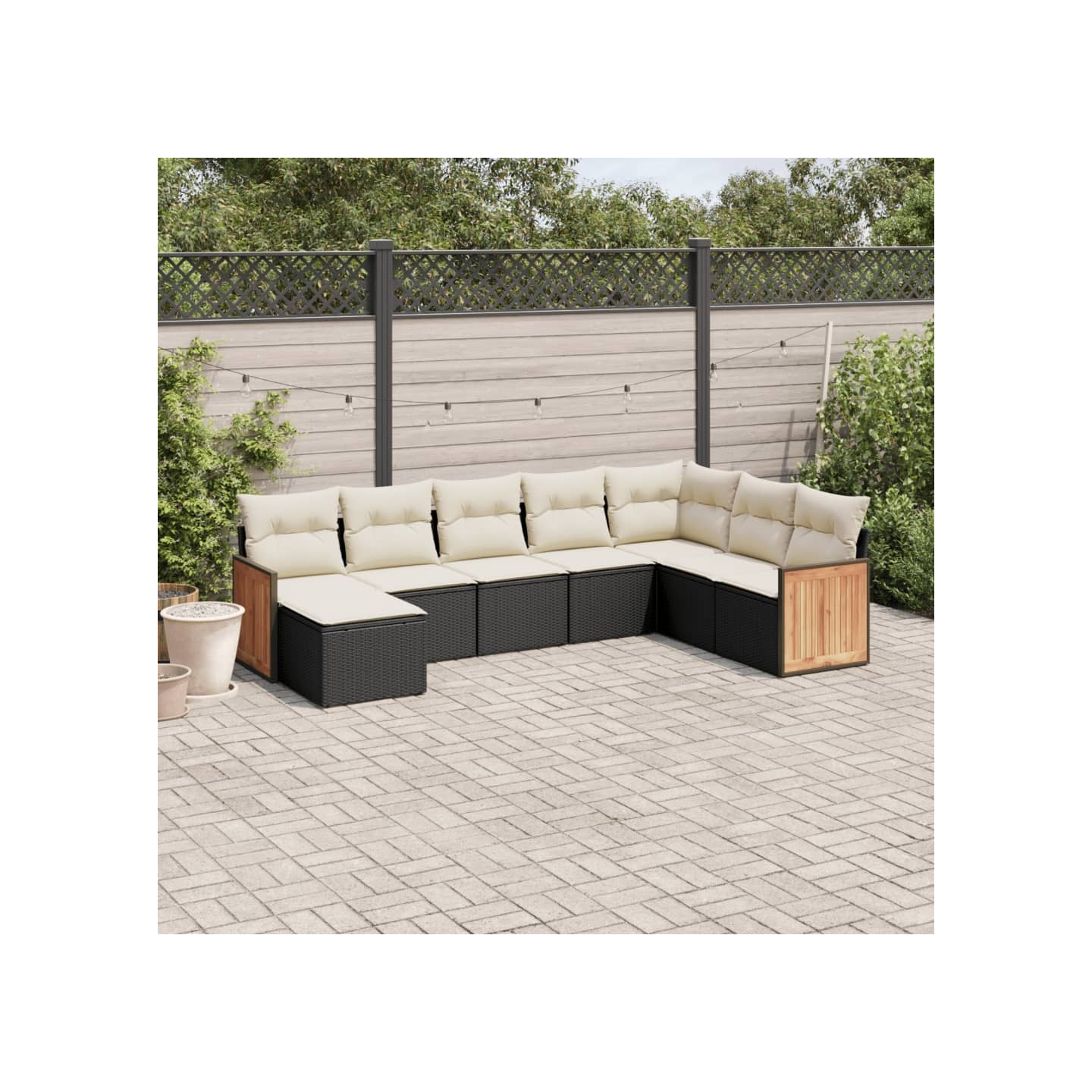 Salon de jardin 8 pcs avec coussins noir résine tressée