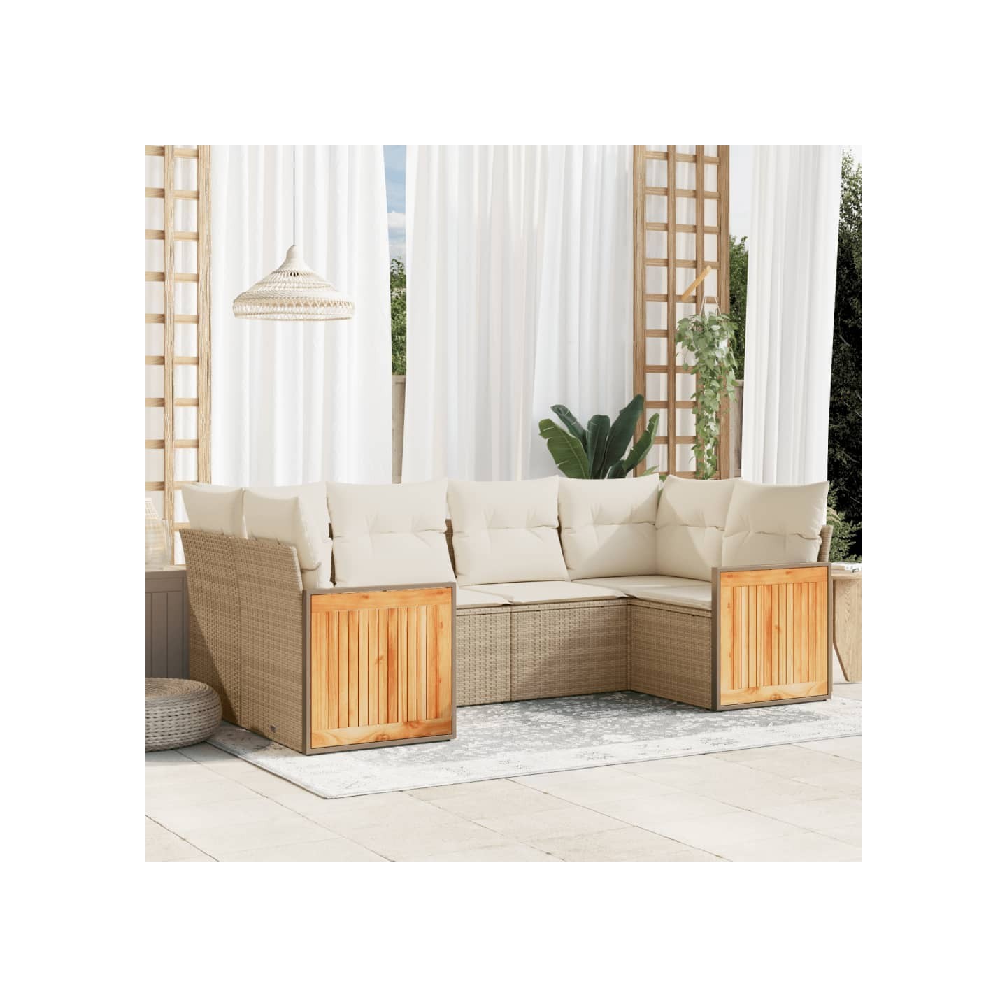Salon de jardin avec coussins 6 pcs beige résine tressée