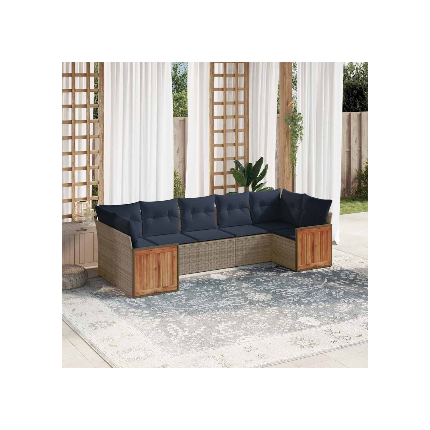 Ensemble de canapé de jardin 7 pcs avec coussins gris résine tressée