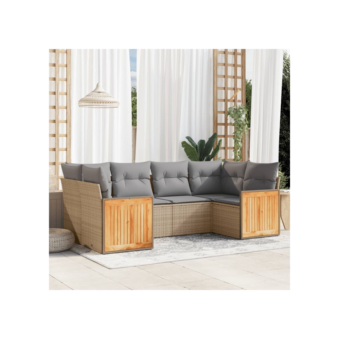 Salon de jardin avec coussins 6 pcs beige résine tressée