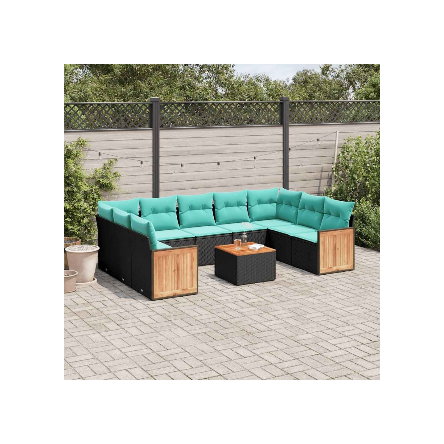 Ensemble de canapé de jardin 10 pcs avec coussins noir