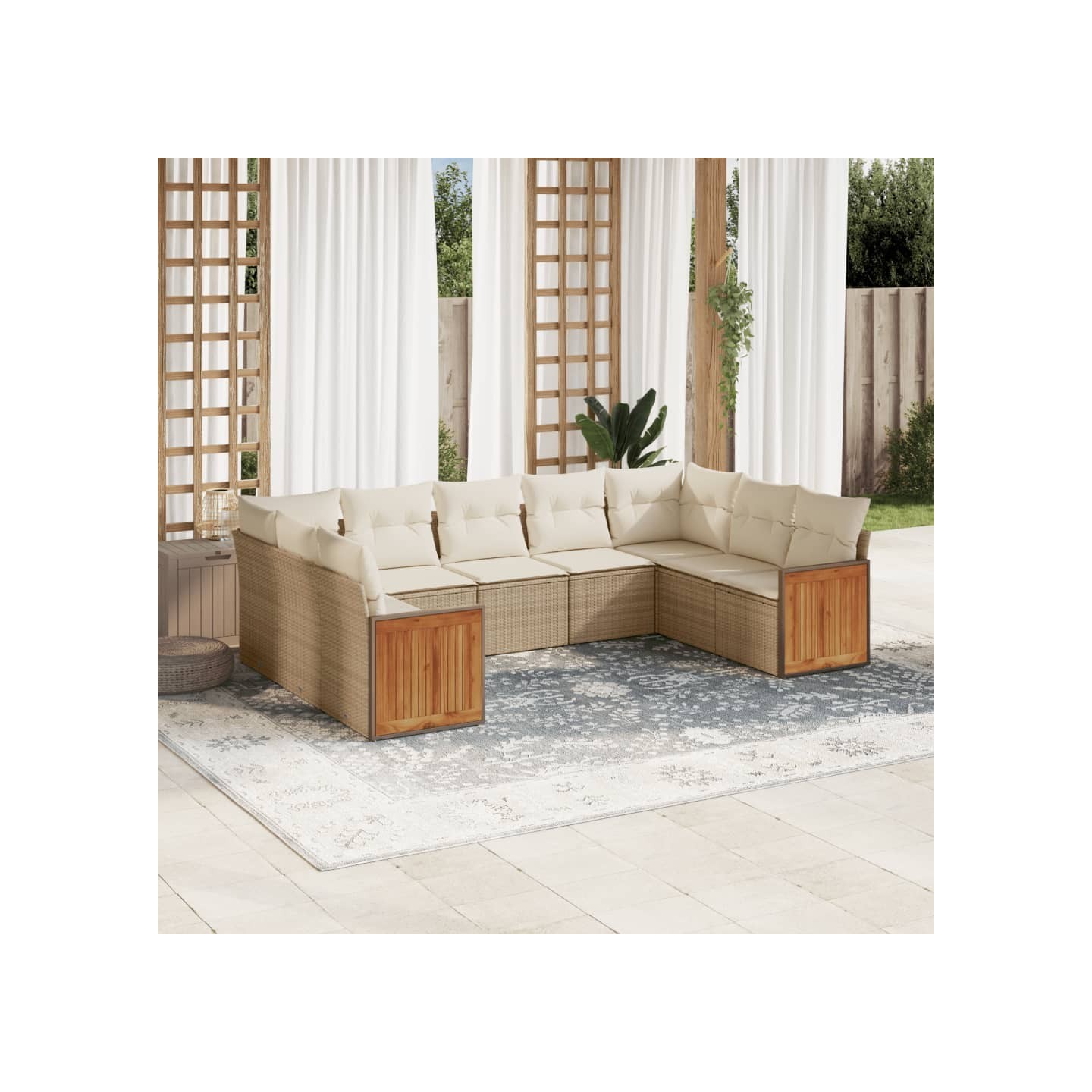 Salon de jardin 9 pcs avec coussins gris résine tressée