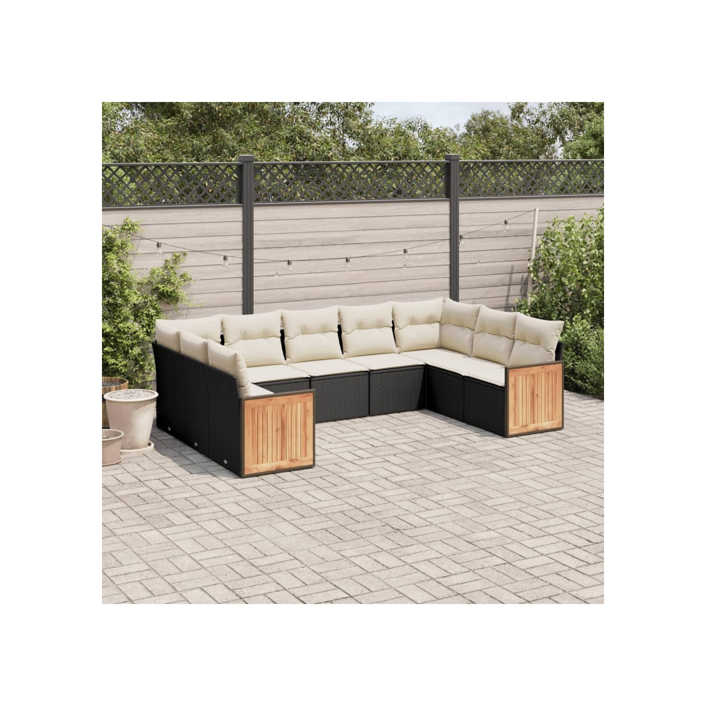 Salon de jardin 9 pcs avec coussins noir résine tressée