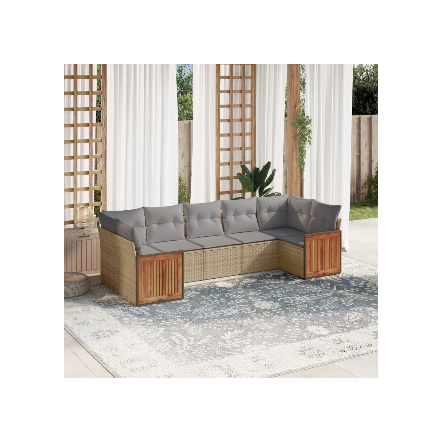 Salon de jardin avec coussins 7 pcs beige résine tressée