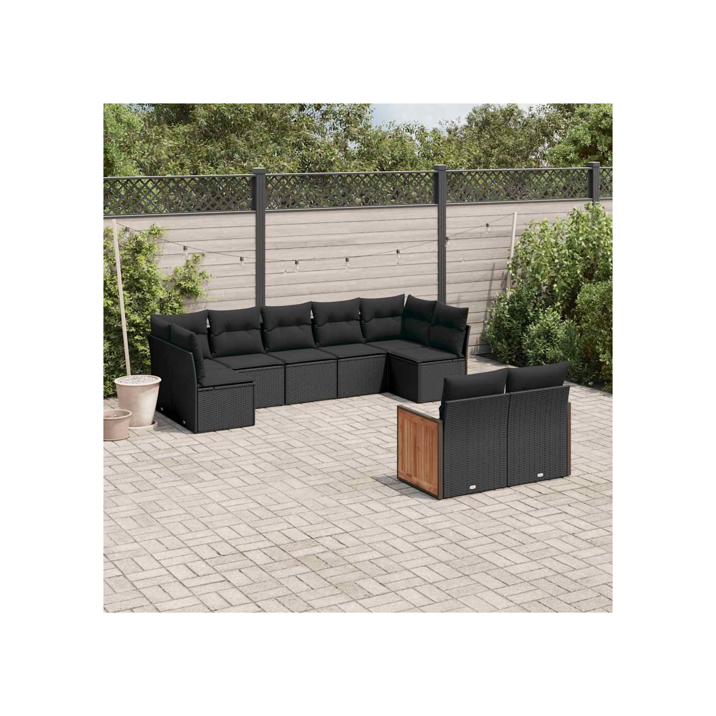Salon de jardin 9 pcs avec coussins noir résine tressée