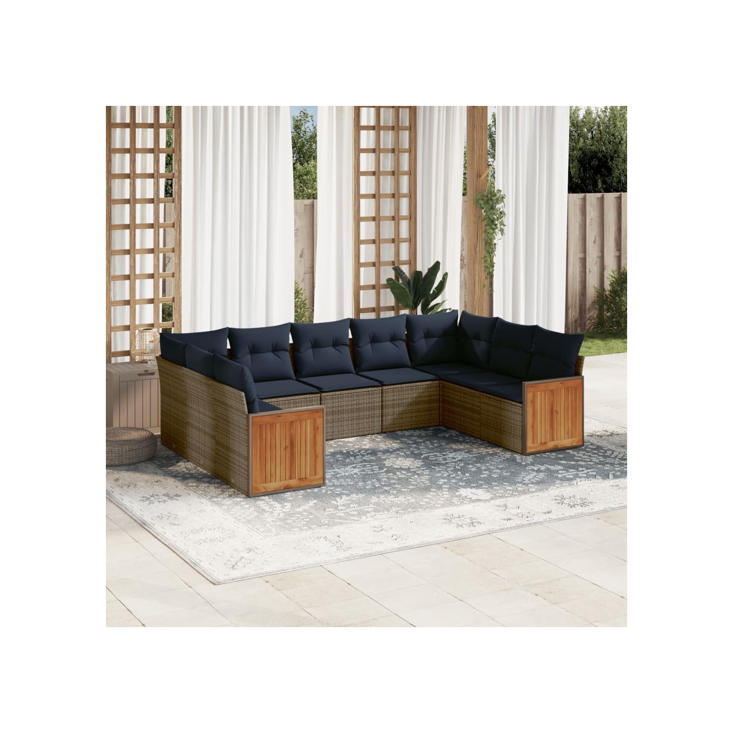 Ensemble de canapé de jardin 9 pcs avec coussins gris résine tressée