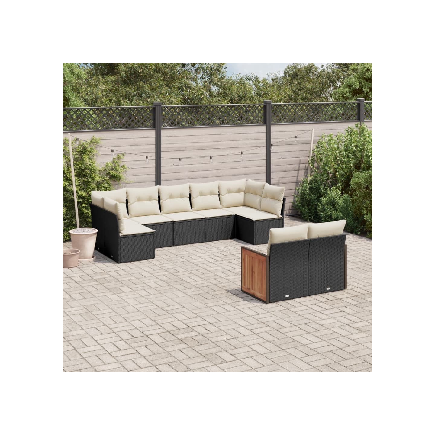 Salon de jardin 9 pcs avec coussins noir résine tressée