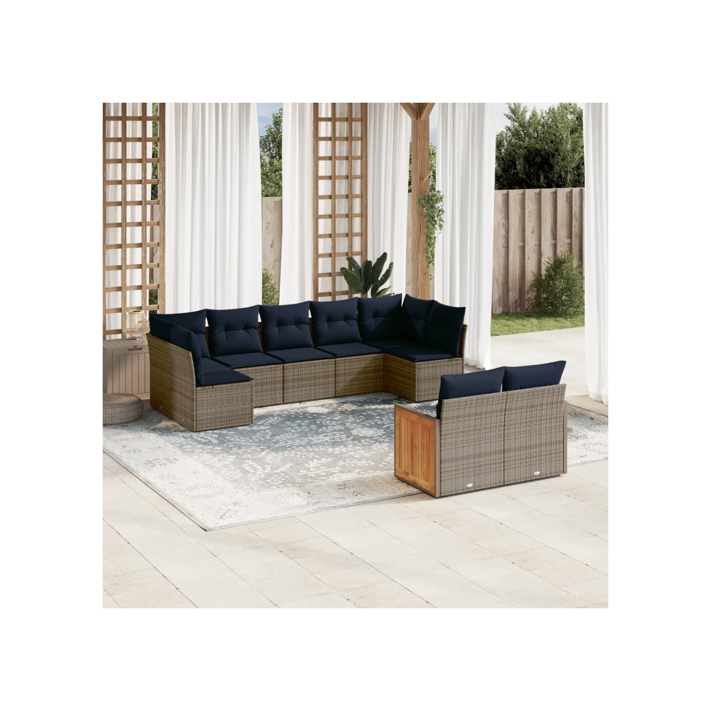Ensemble de canapé de jardin 9 pcs avec coussins gris résine tressée