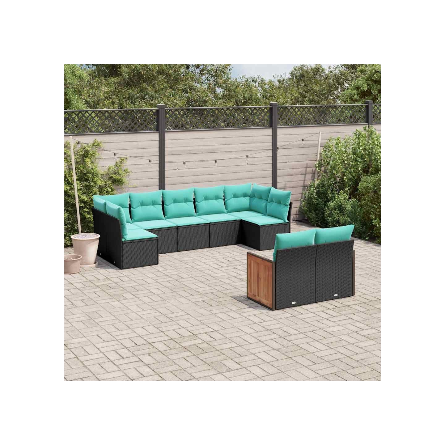 Salon de jardin 9 pcs avec coussins noir résine tressée