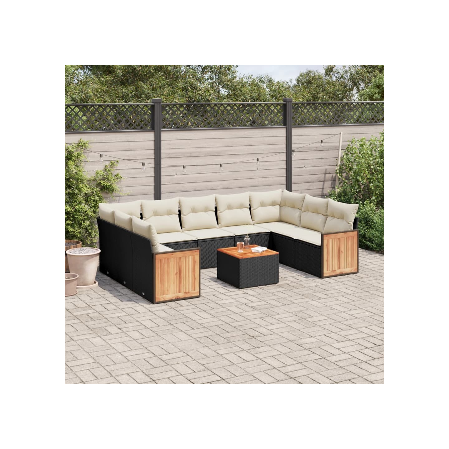 Salon de jardin 10 pcs avec coussins noir résine tressée