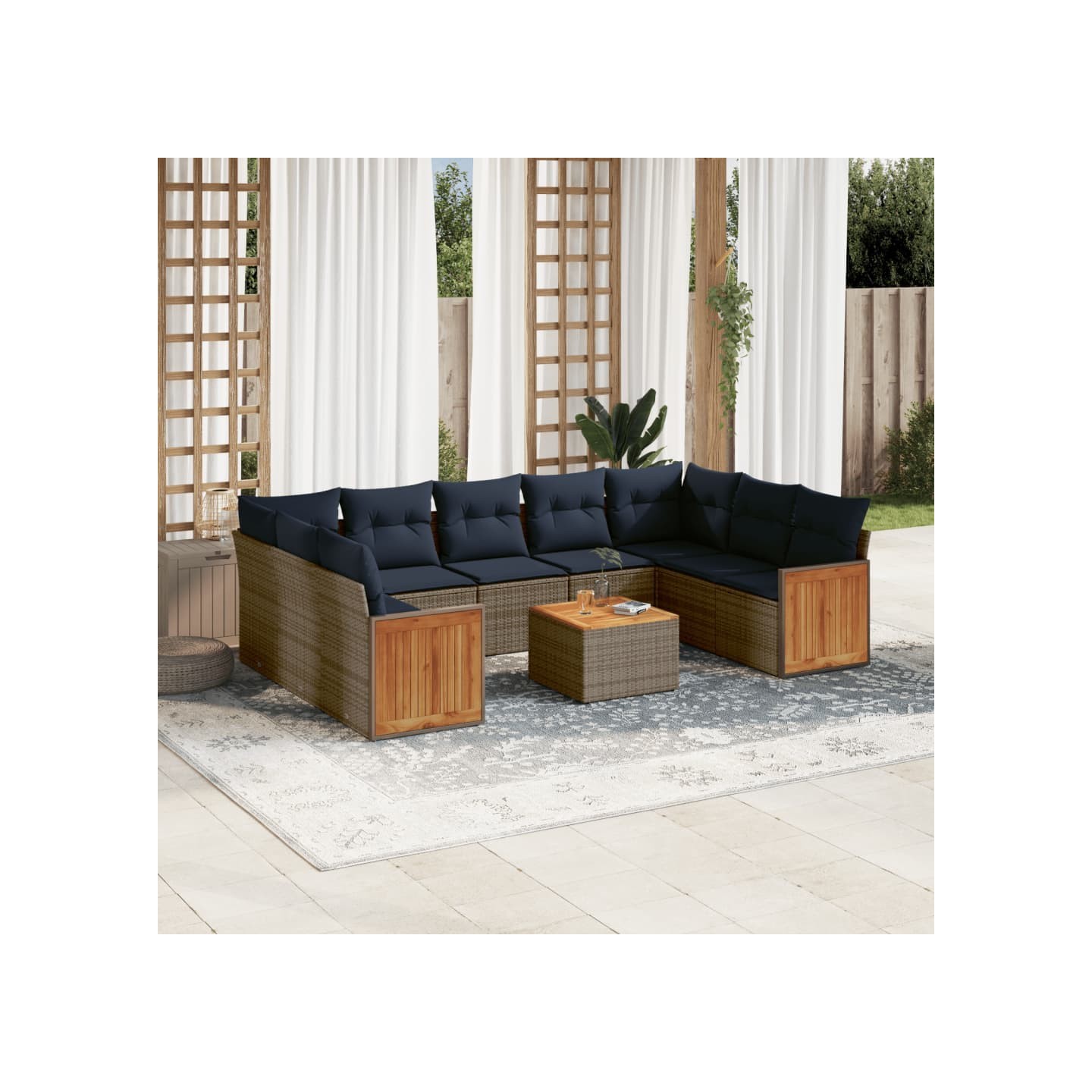 Ensemble de canapé de jardin 10 pcs avec coussins gris