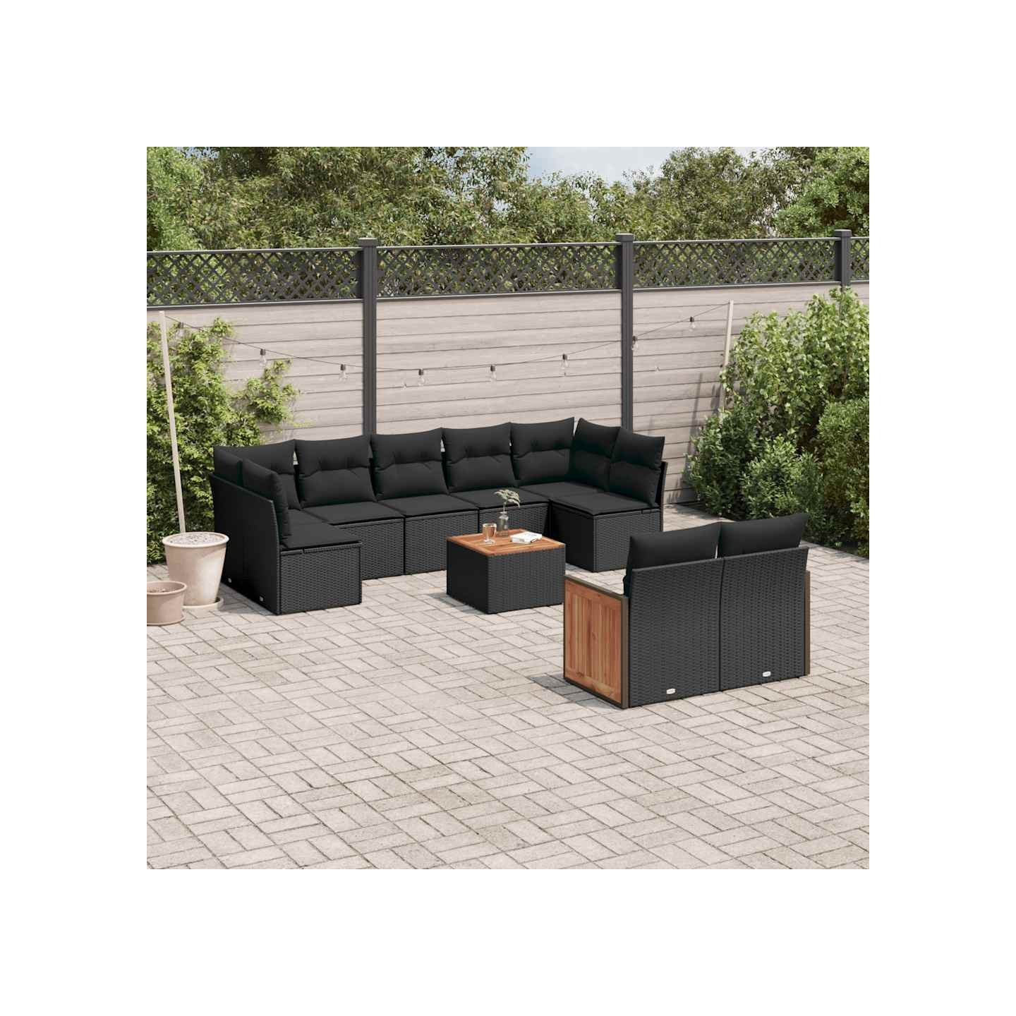 Salon de jardin 10 pcs avec coussins noir résine tressée