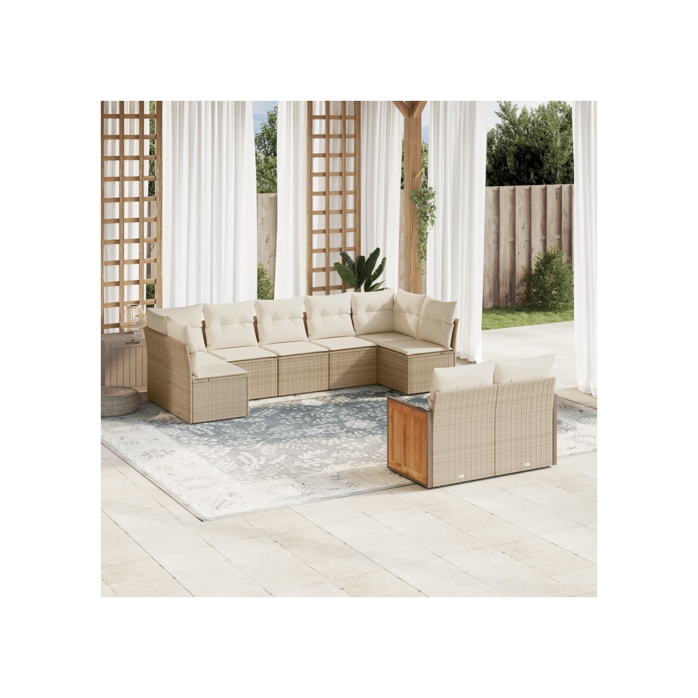Salon de jardin avec coussins 9 pcs beige résine tressée