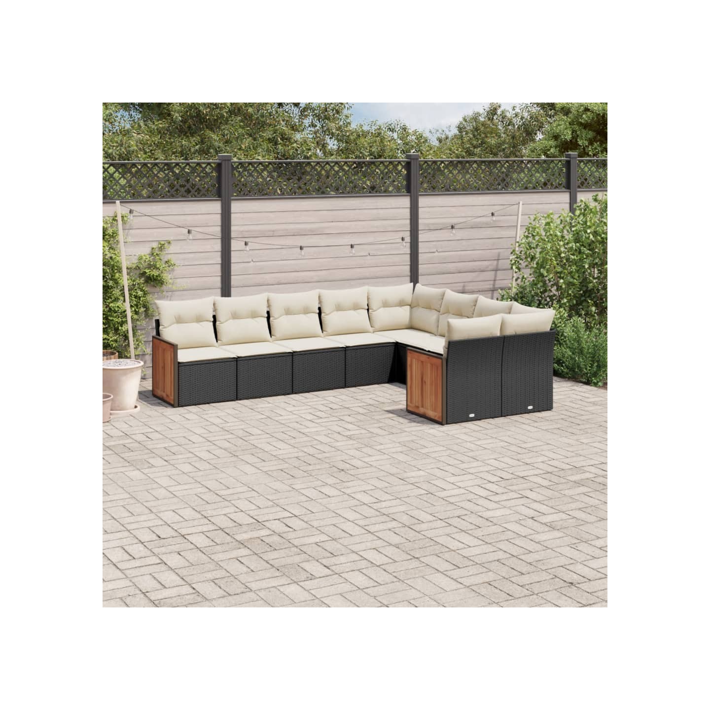 Salon de jardin 9 pcs avec coussins noir résine tressée