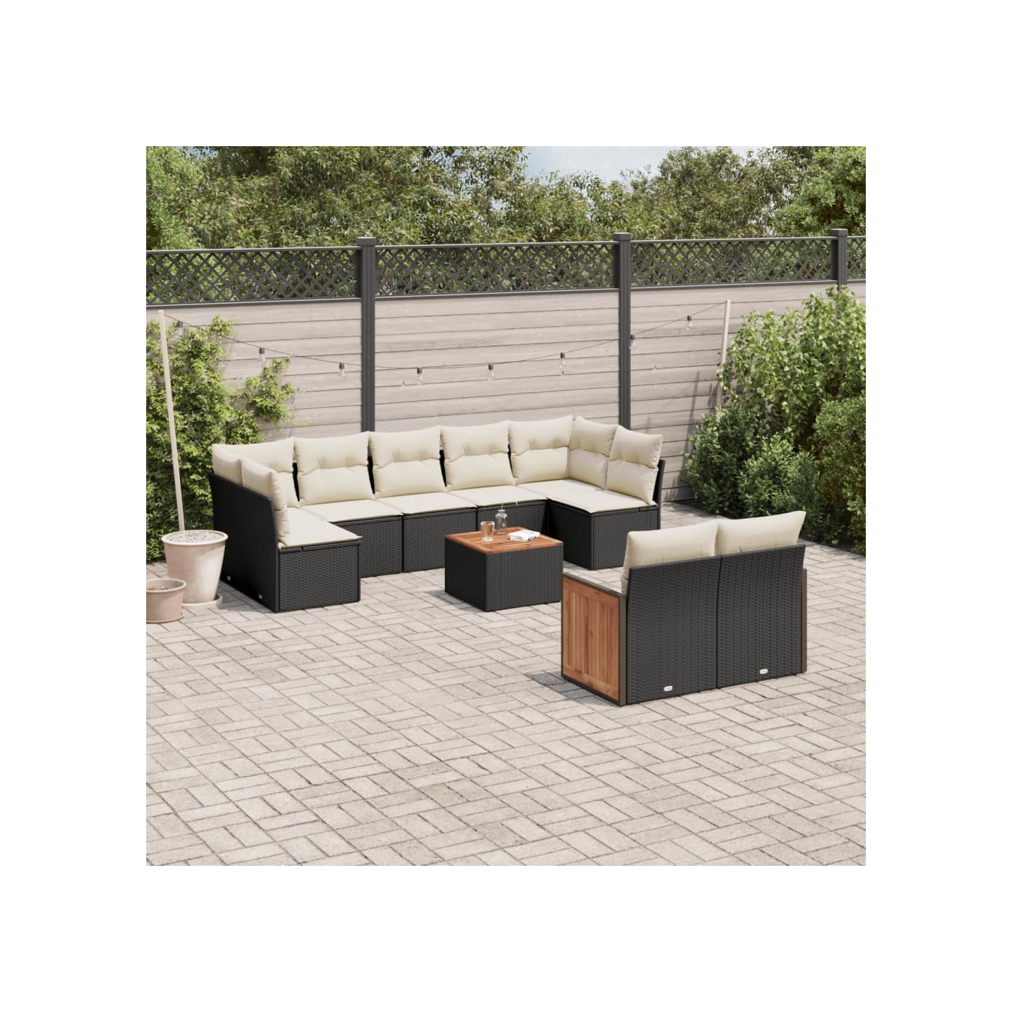 Salon de jardin 10 pcs avec coussins noir résine tressée