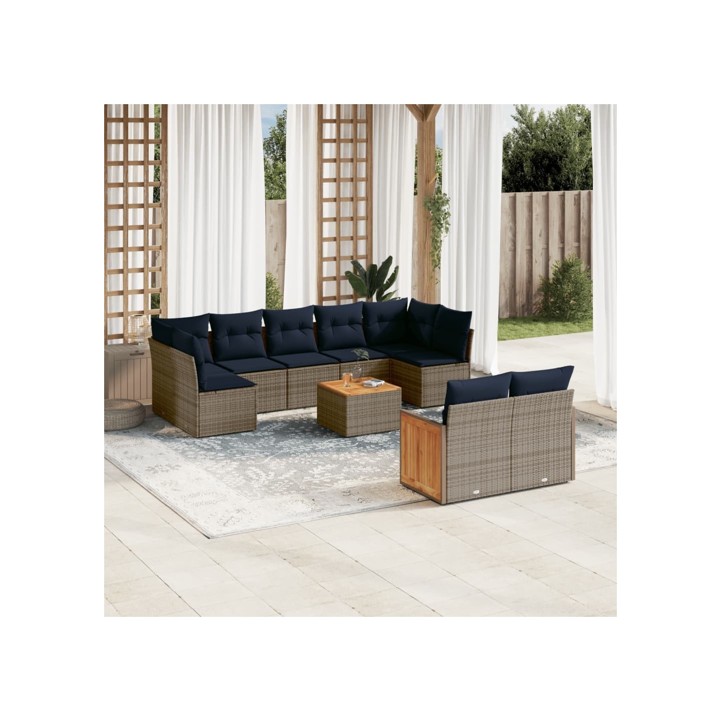 Ensemble de canapé de jardin 10 pcs avec coussins gris