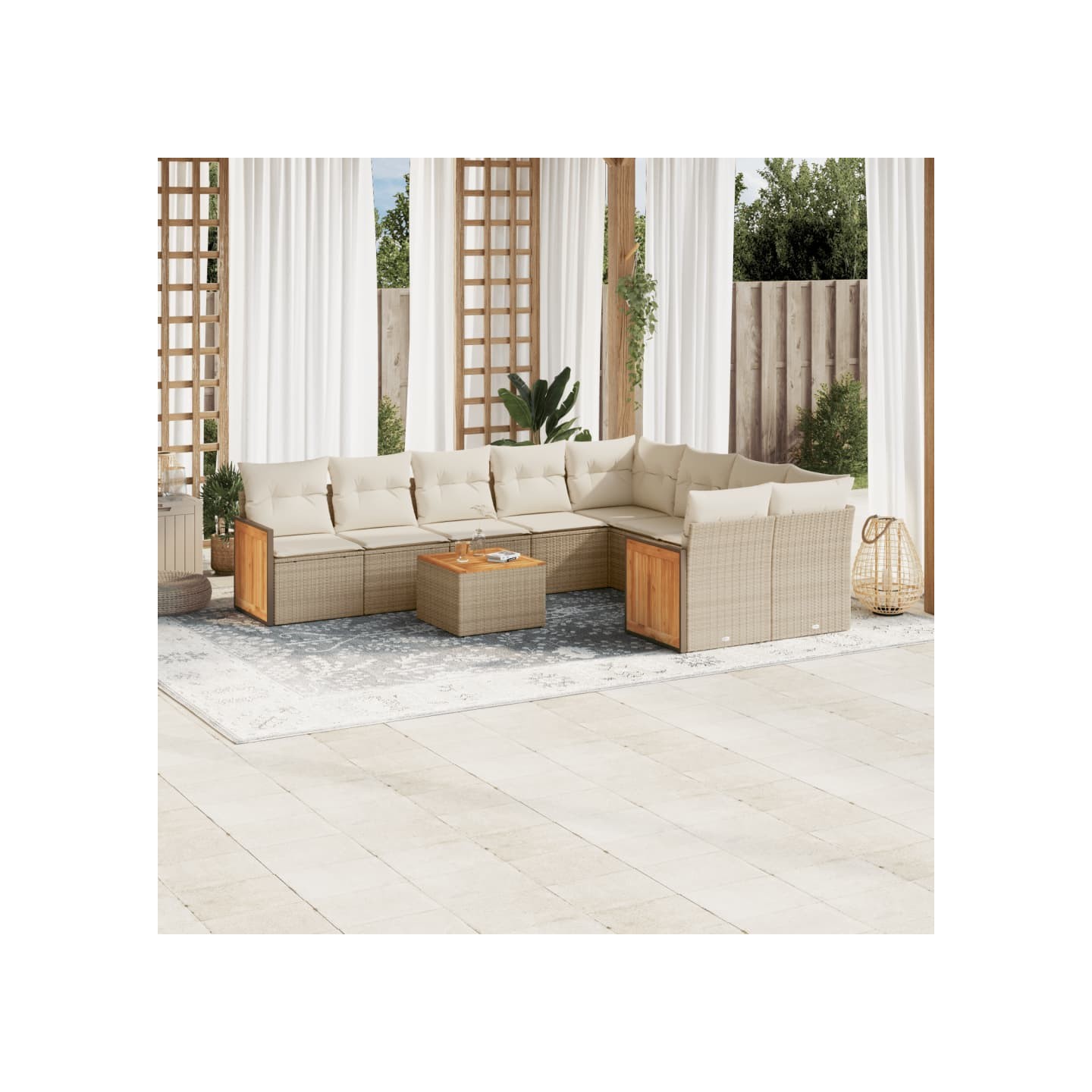 Salon de jardin avec coussins 10 pcs beige résine tressée