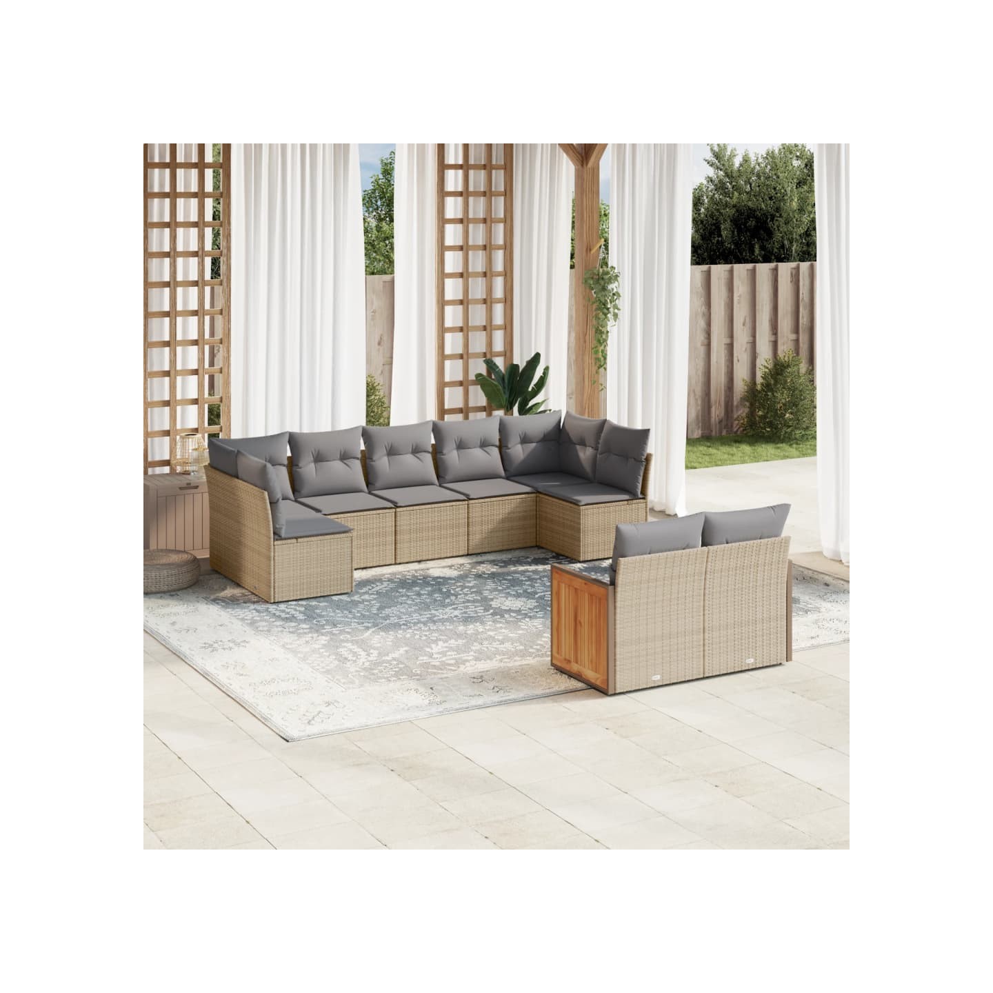 Salon de jardin avec coussins 9 pcs beige résine tressée