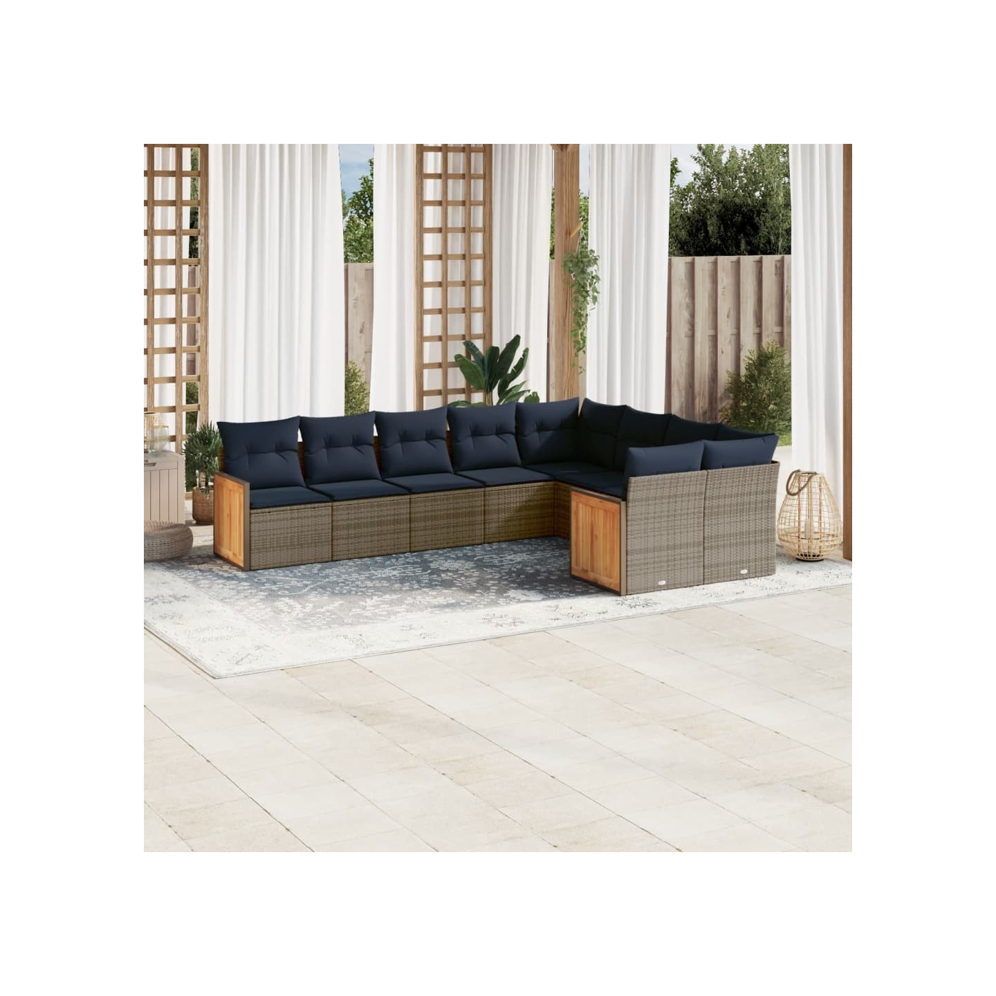 Ensemble de canapé de jardin 9 pcs avec coussins gris résine tressée