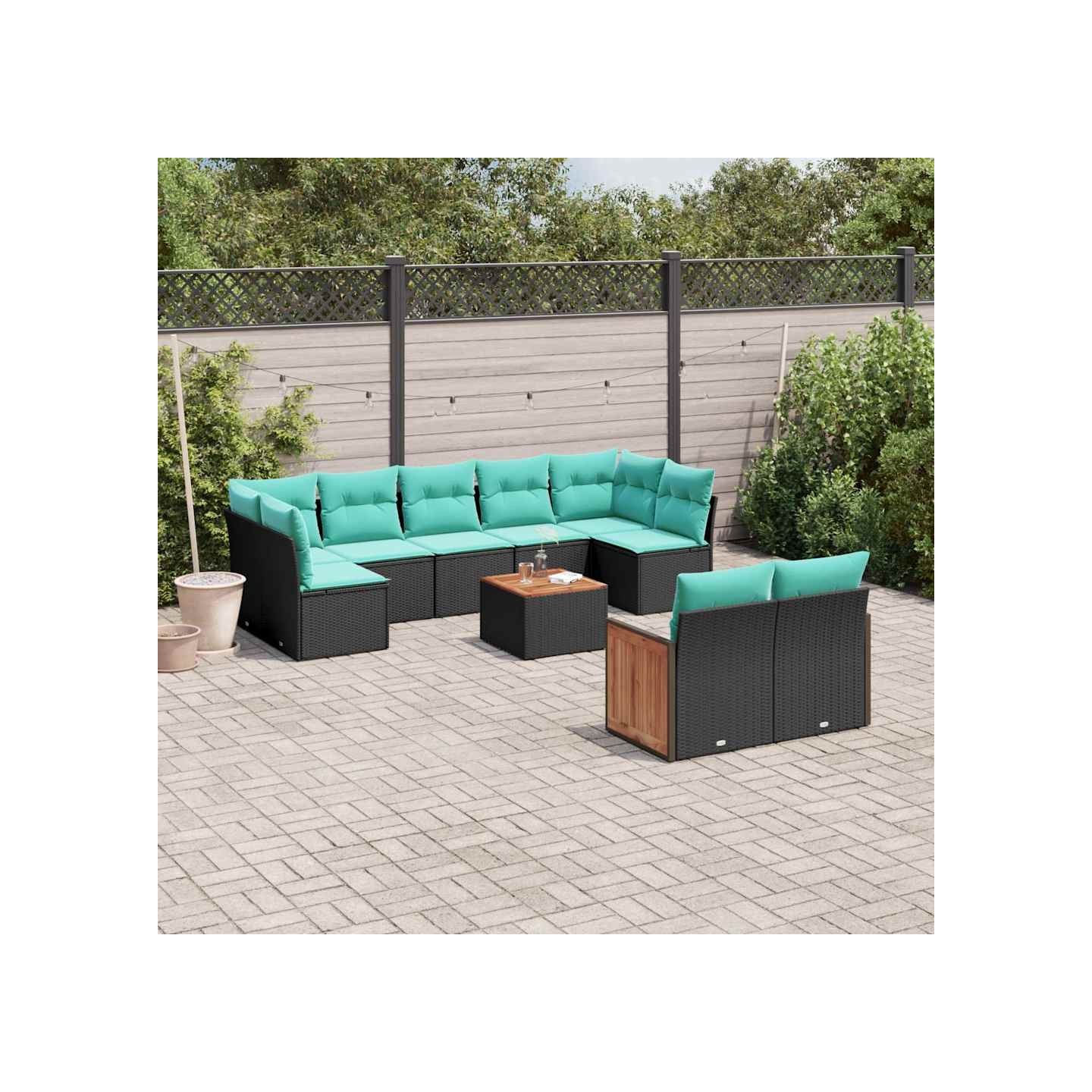 Ensemble de canapé de jardin 10 pcs avec coussins noir