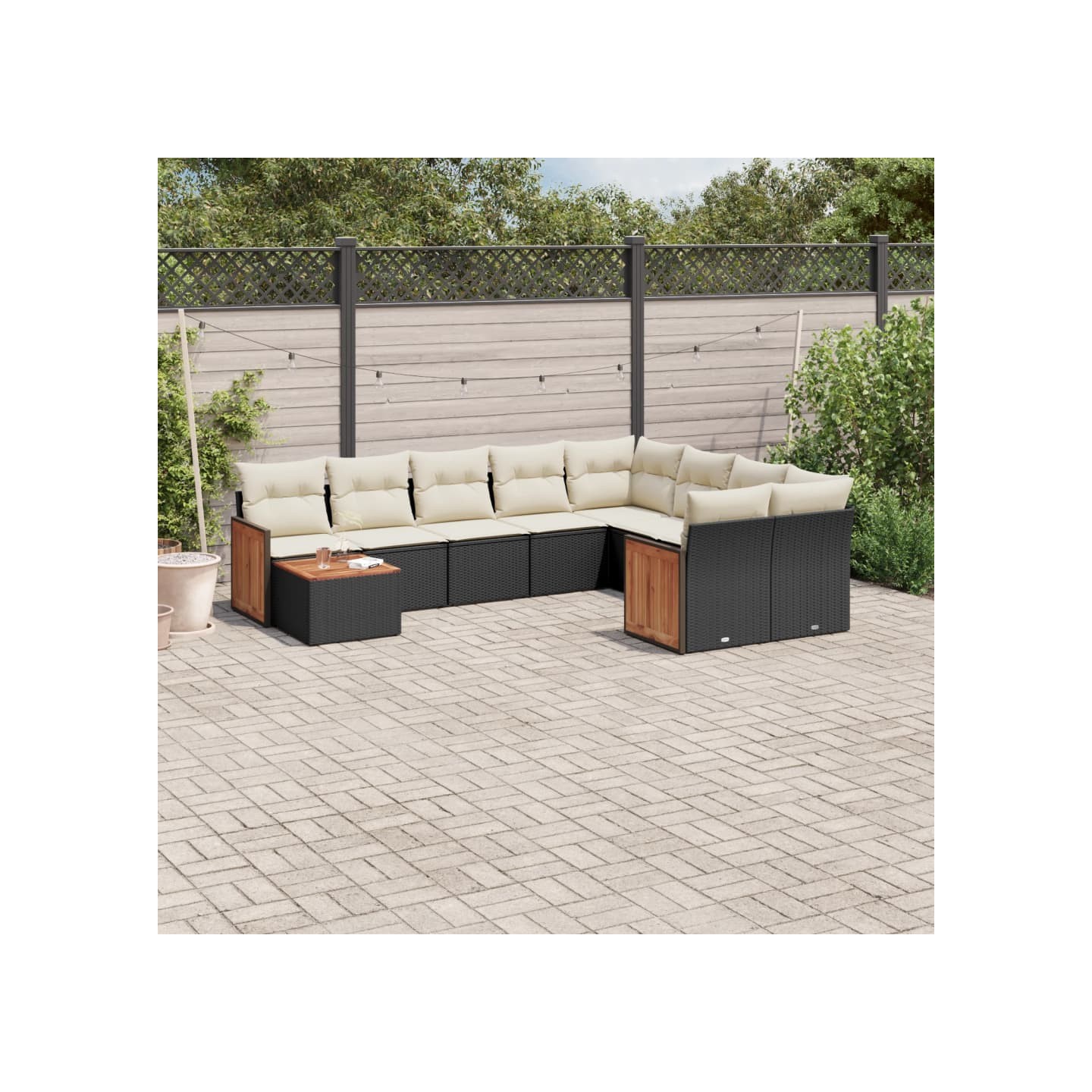 Salon de jardin 10 pcs avec coussins noir résine tressée