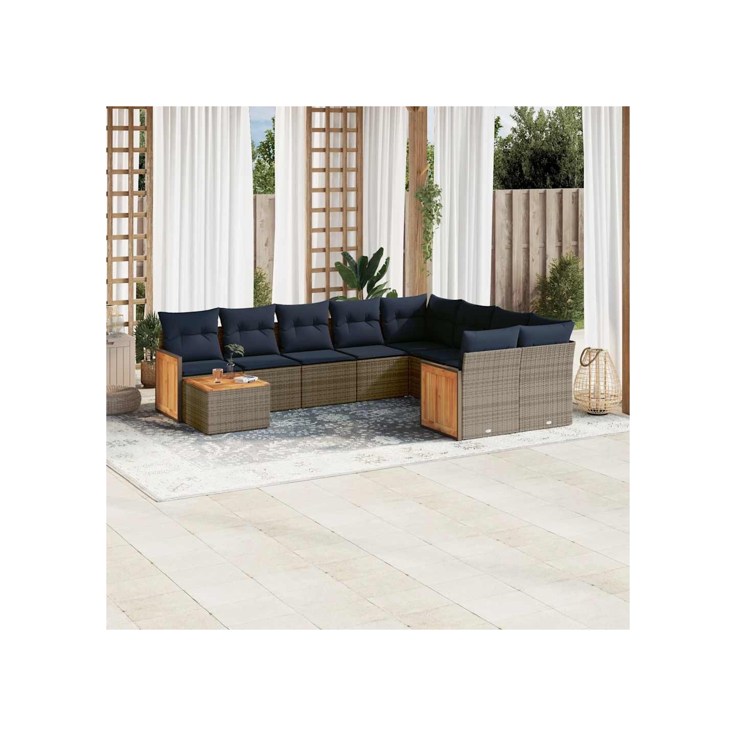 Ensemble de canapé de jardin 10 pcs avec coussins gris