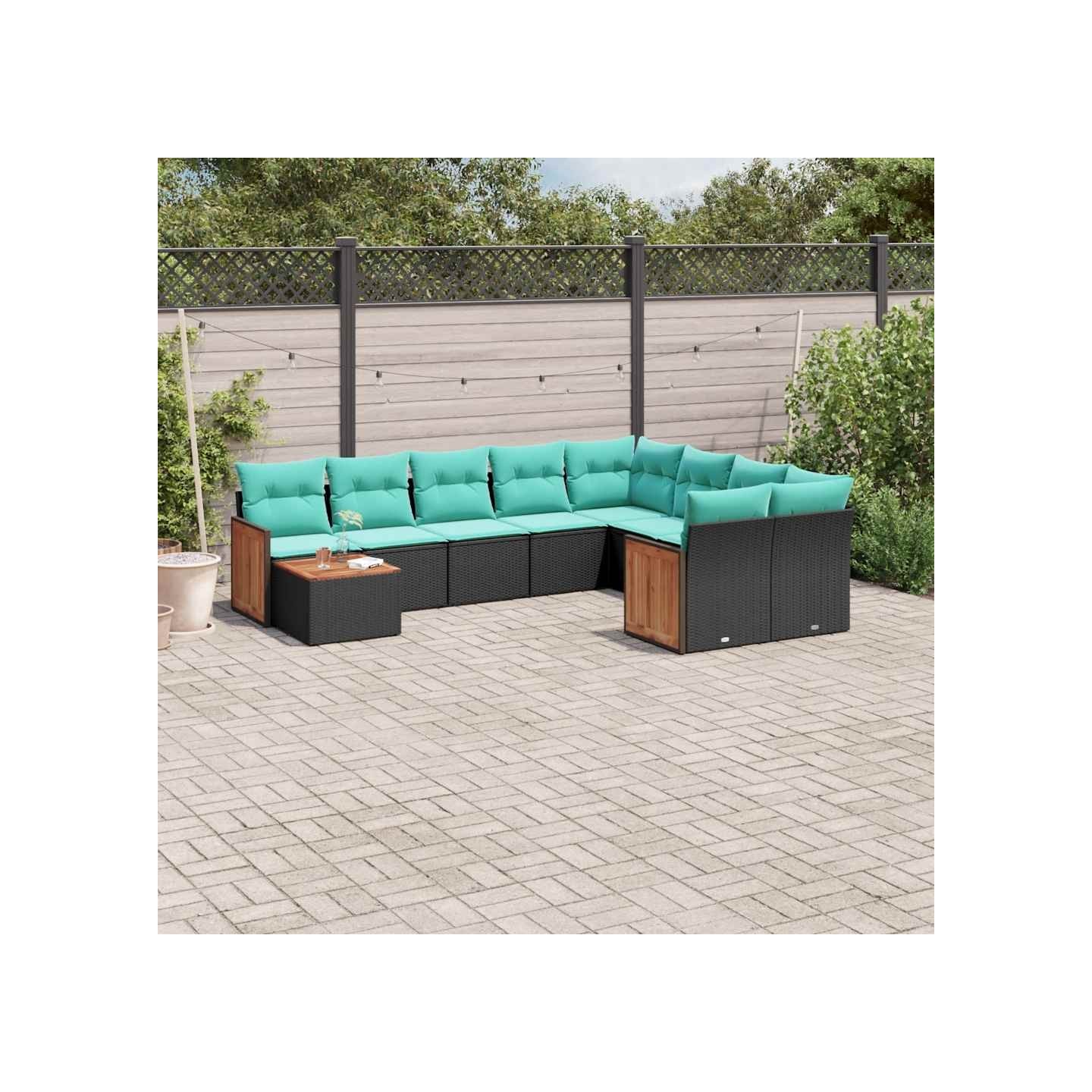 Ensemble de canapé de jardin 10 pcs avec coussins noir