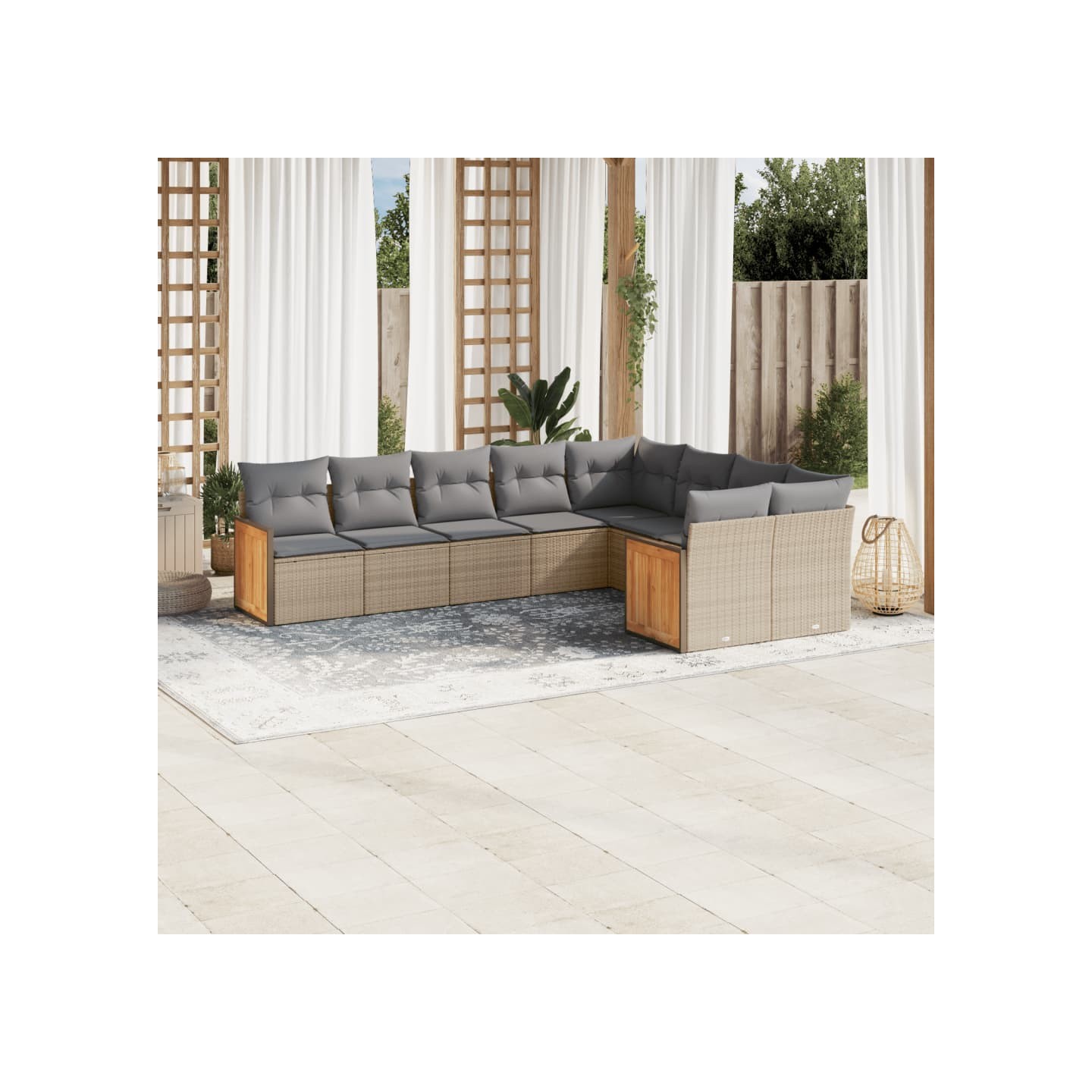 Salon de jardin avec coussins 9 pcs beige résine tressée