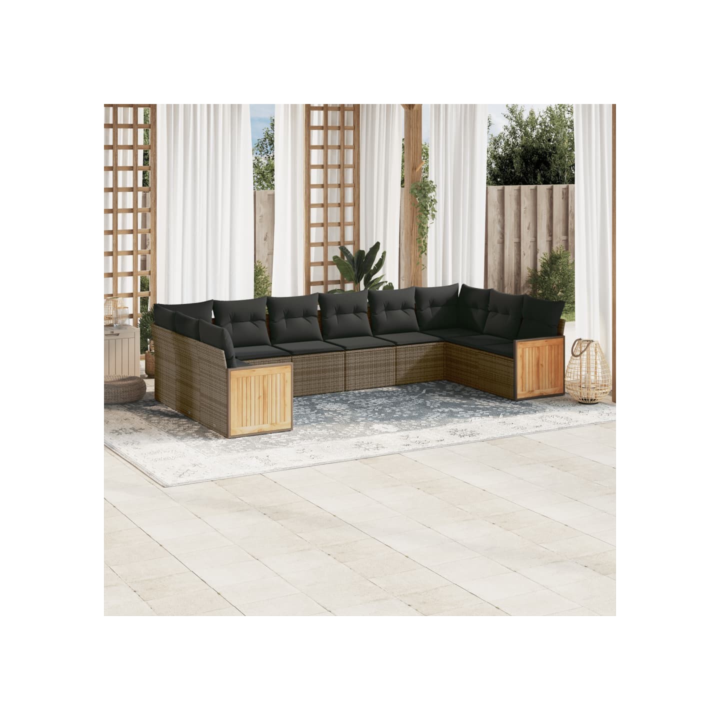 Salon de jardin avec coussins 10 pcs gris résine tressée