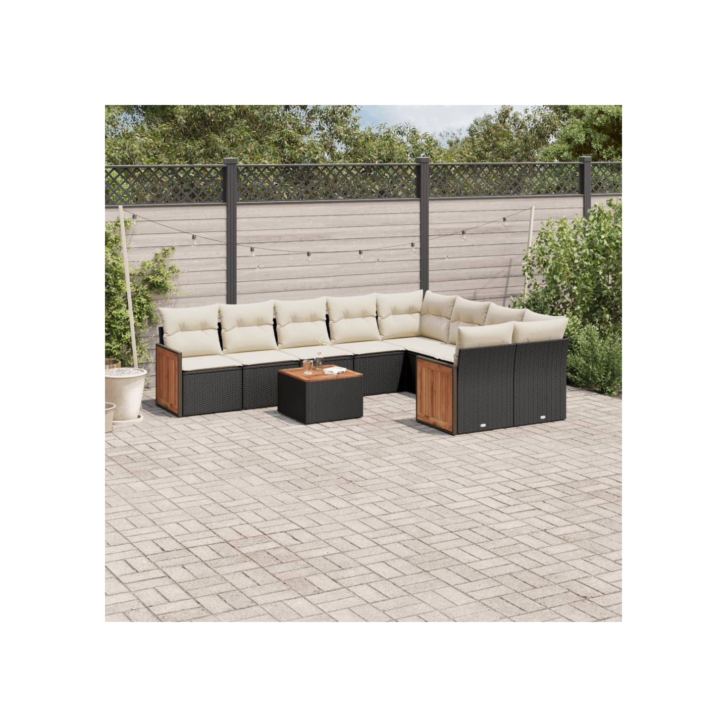 Salon de jardin 10 pcs avec coussins noir résine tressée