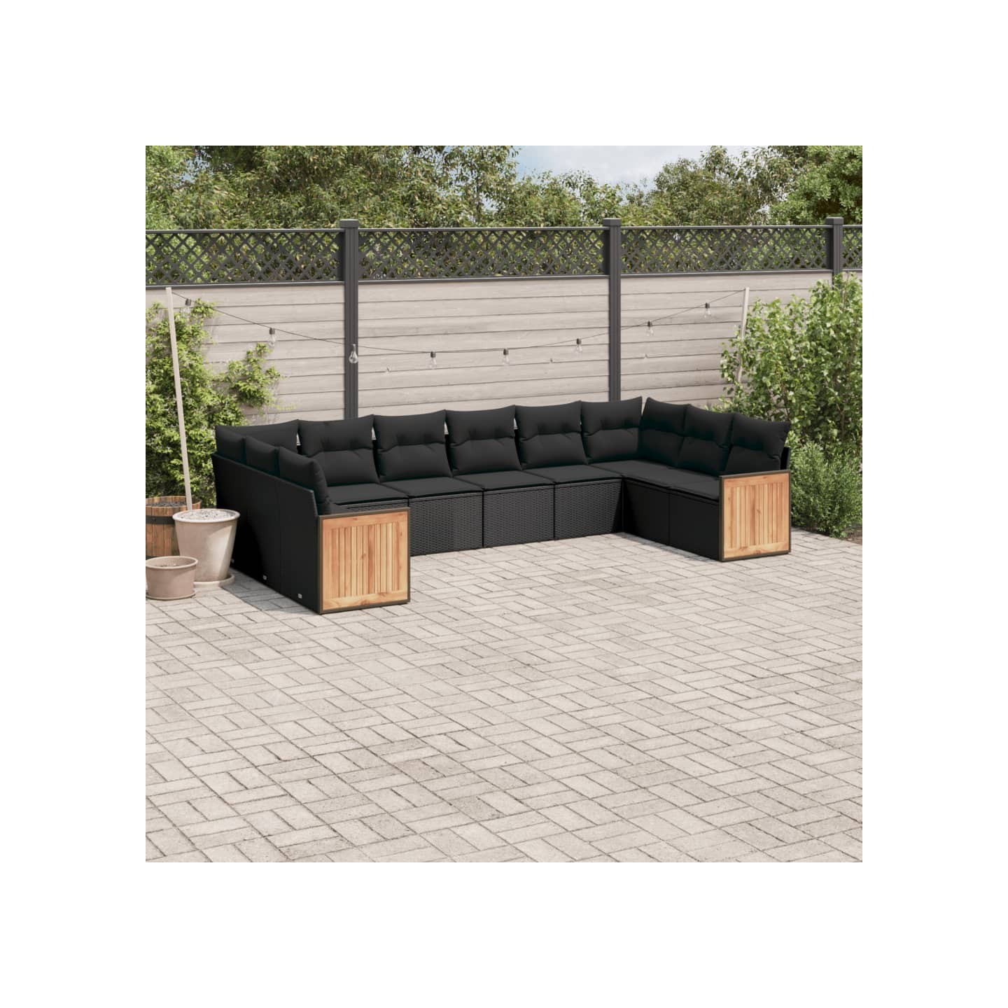 Salon de jardin 10 pcs avec coussins noir résine tressée