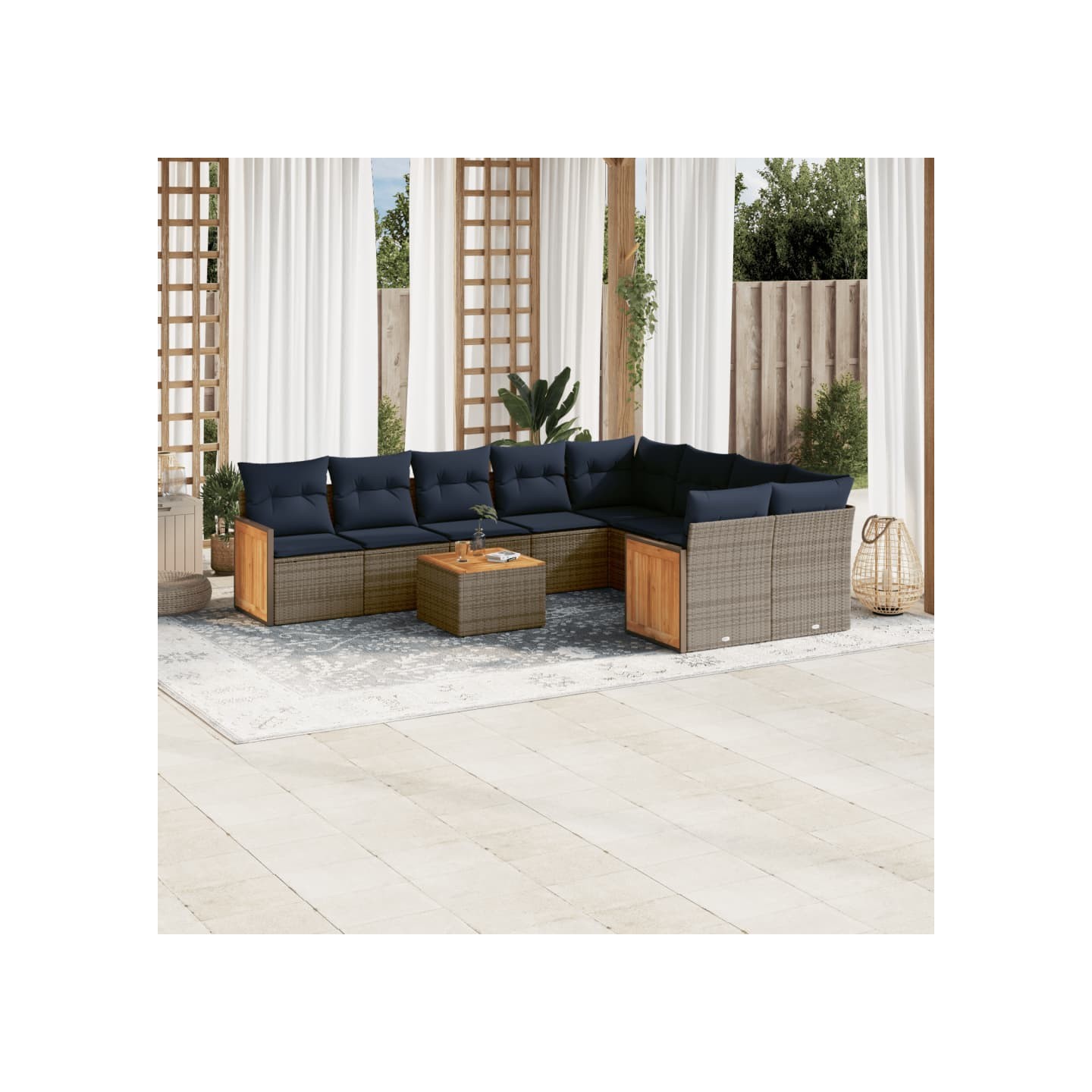Ensemble de canapé de jardin 10 pcs avec coussins gris