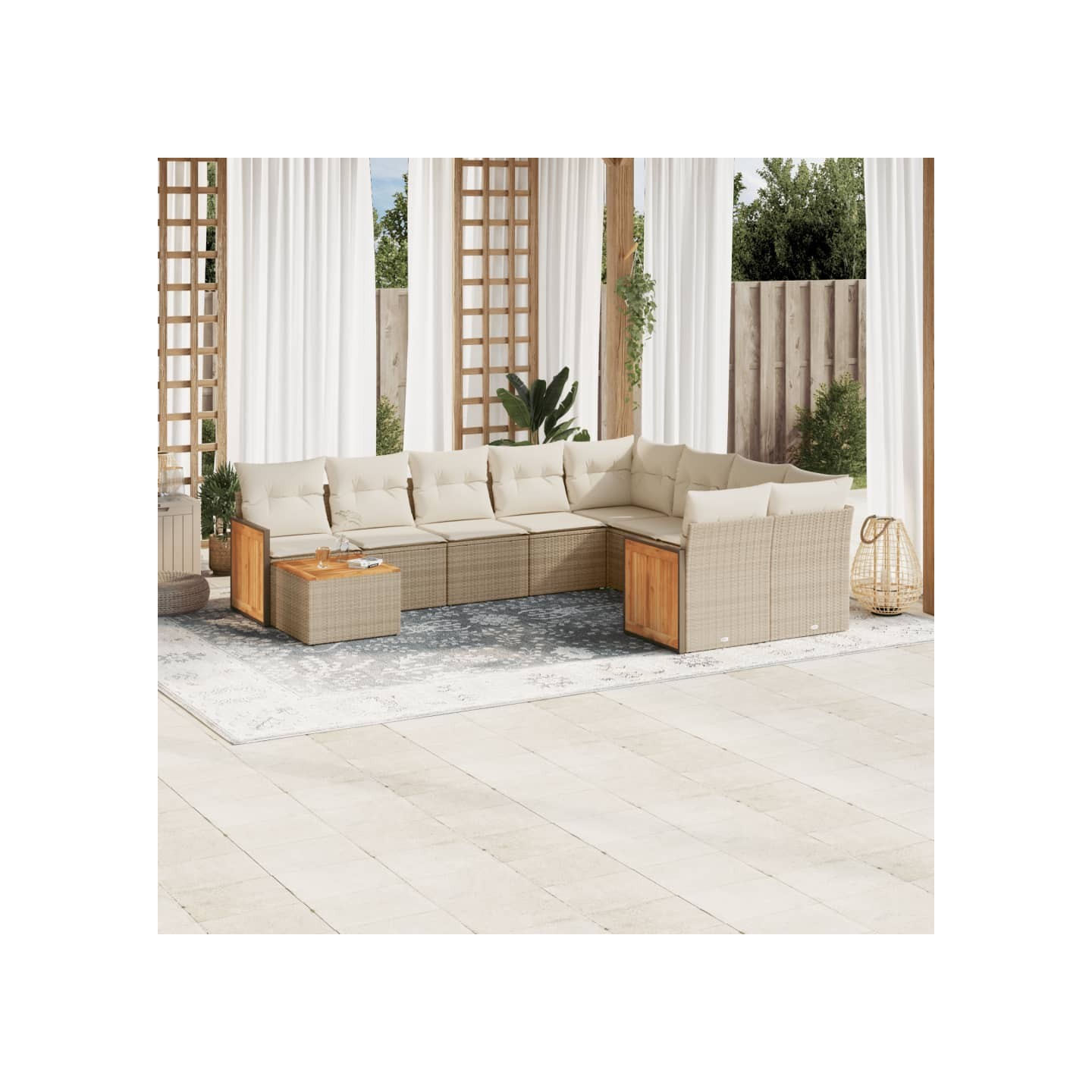 Salon de jardin avec coussins 10 pcs beige résine tressée