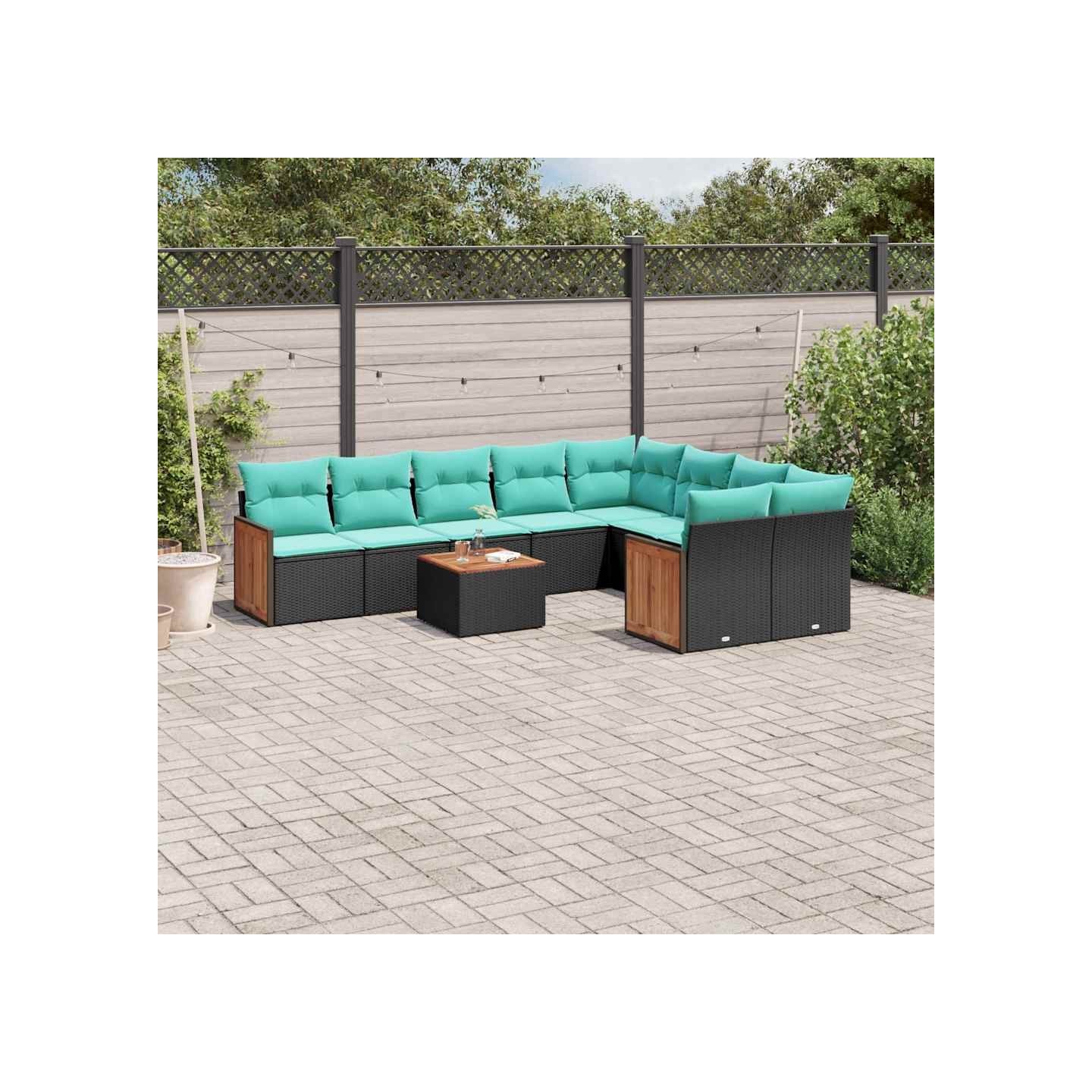Ensemble de canapé de jardin 10 pcs avec coussins noir