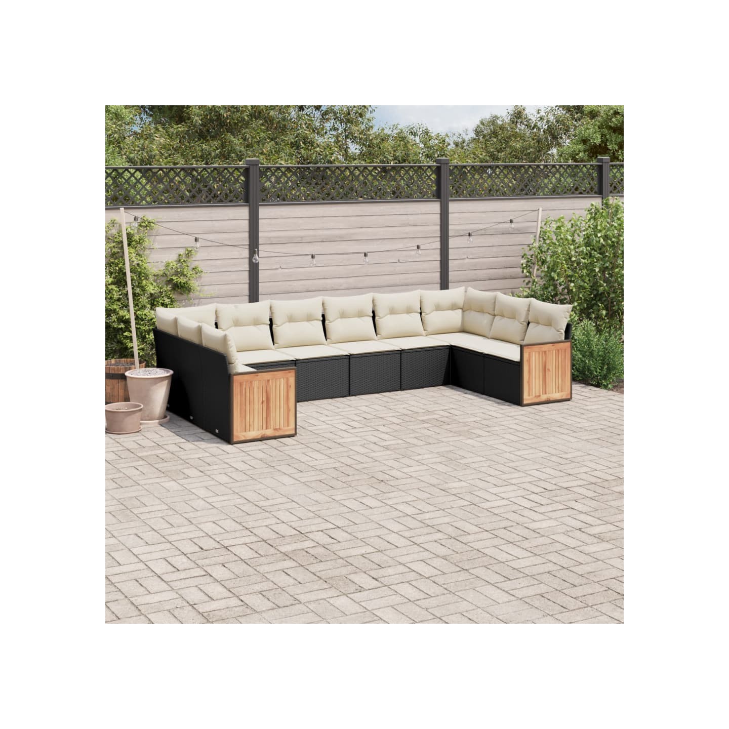 Salon de jardin 10 pcs avec coussins noir résine tressée