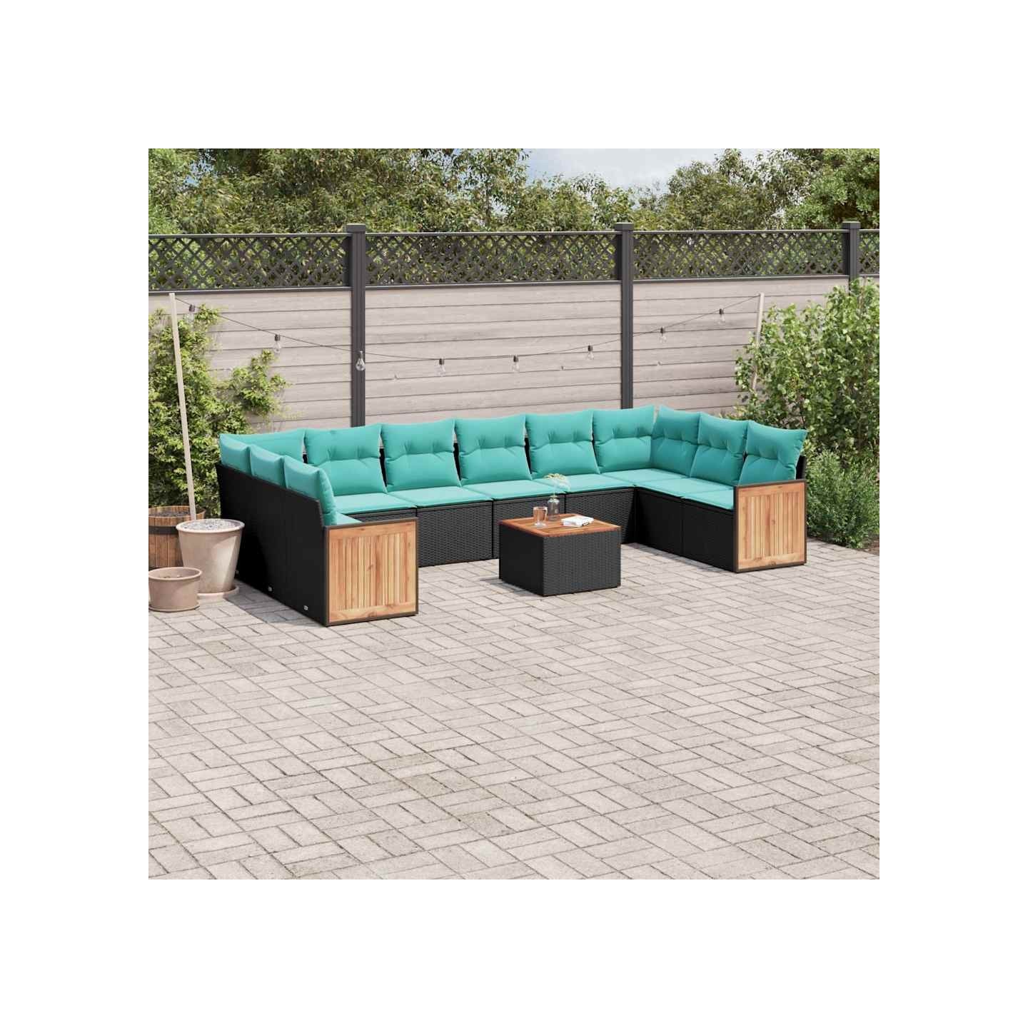 Ensemble de canapé de jardin 11 pcs avec coussins noir