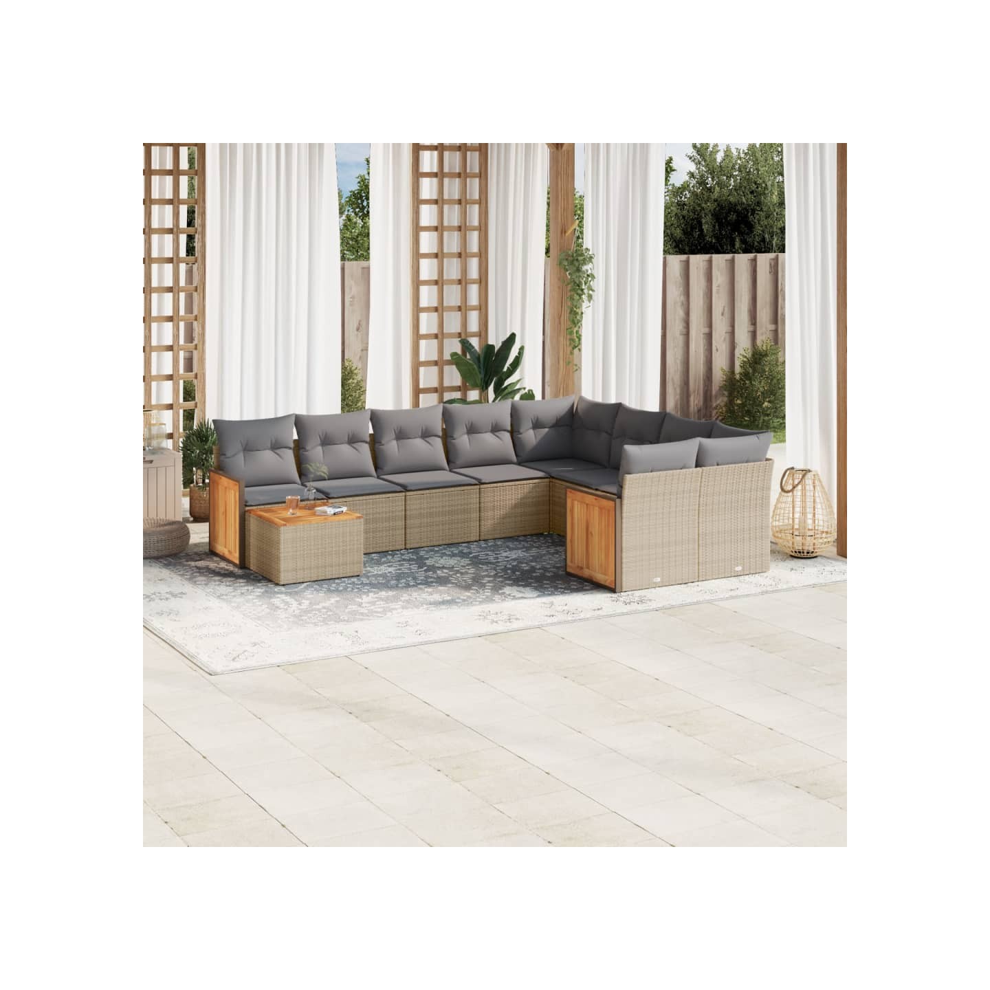 Salon de jardin avec coussins 10 pcs beige résine tressée