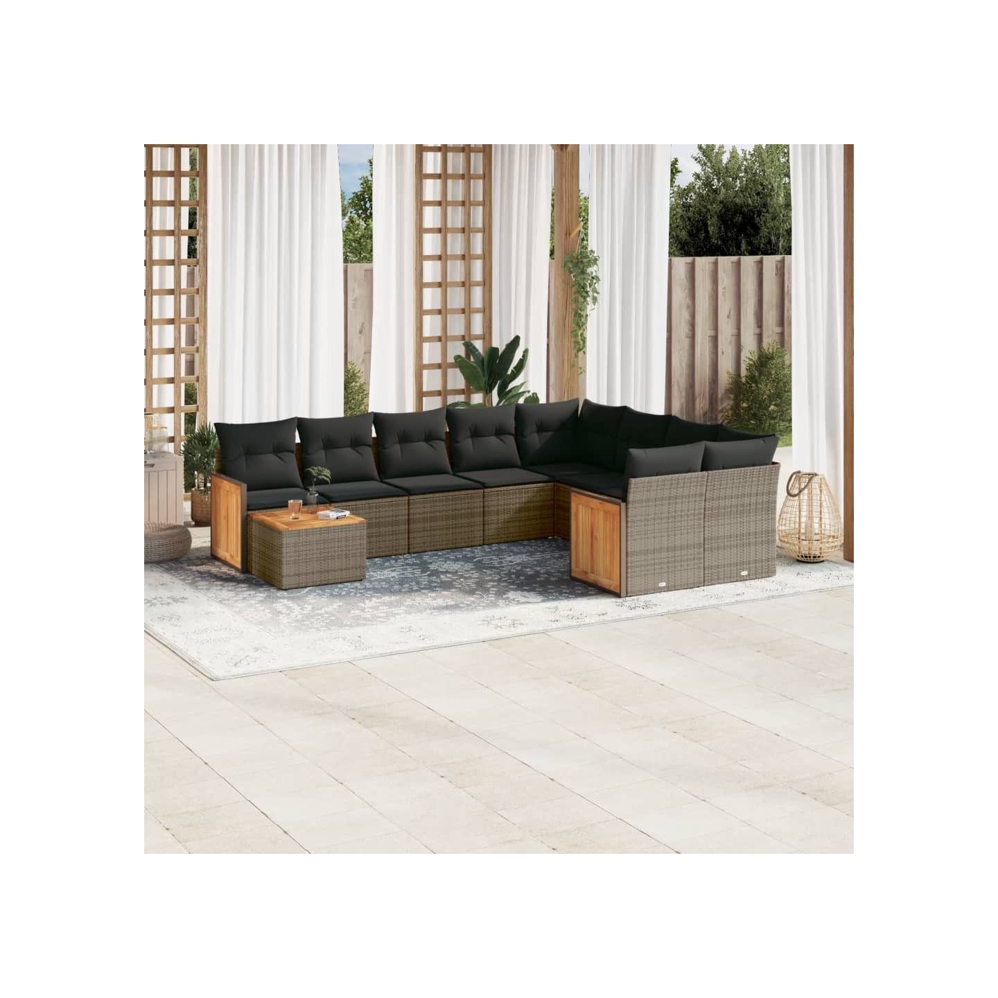 Salon de jardin avec coussins 10 pcs gris résine tressée