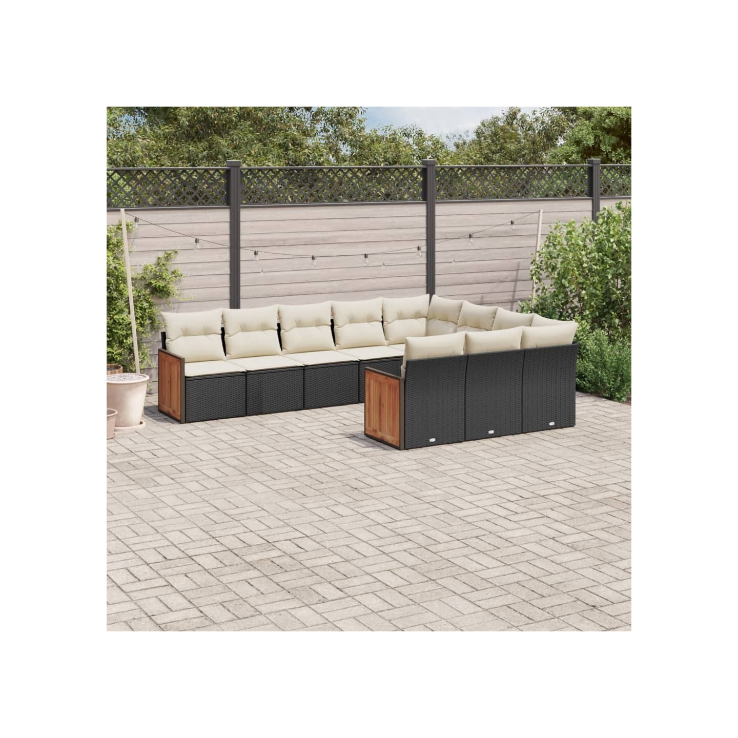 Salon de jardin 10 pcs avec coussins noir résine tressée